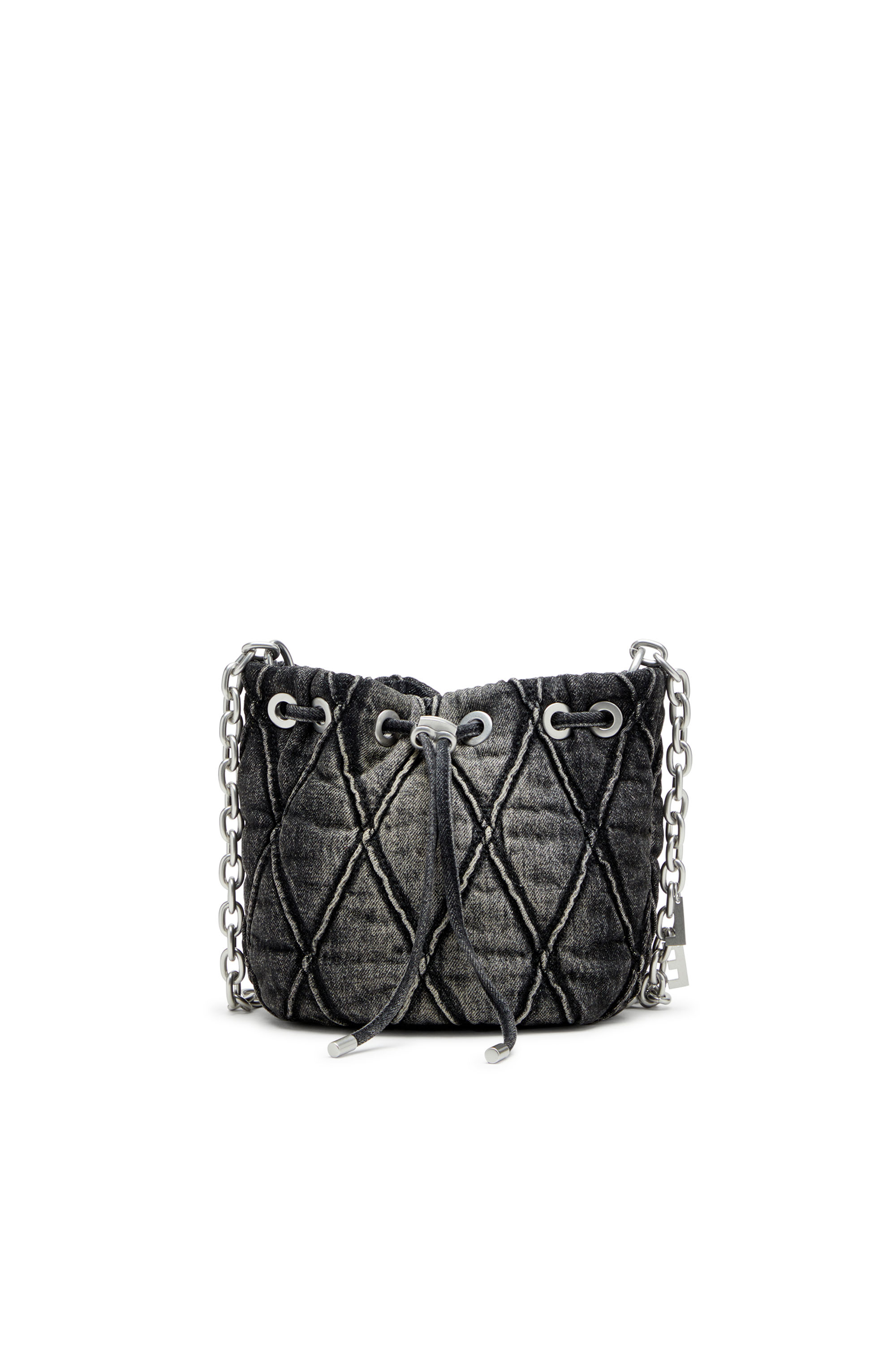 Diesel - CHARM-D BUCKET S, Woman's Charm-D S-Mini bucket bag in treated quilted denim in Black - 1