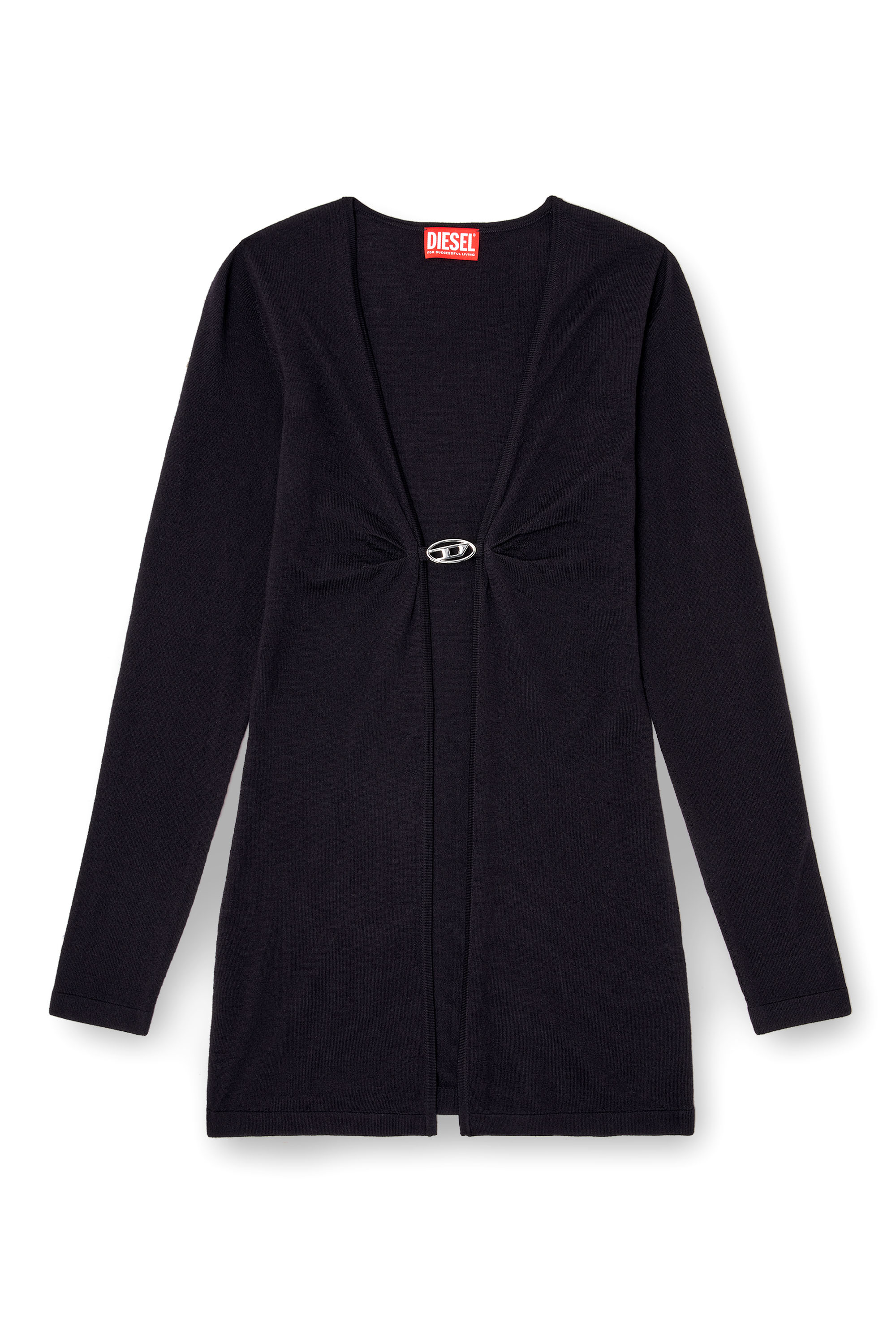 Diesel - M-PIERRY-LONG, Woman's Longline wool cardigan with open front in Dark Blue - 5