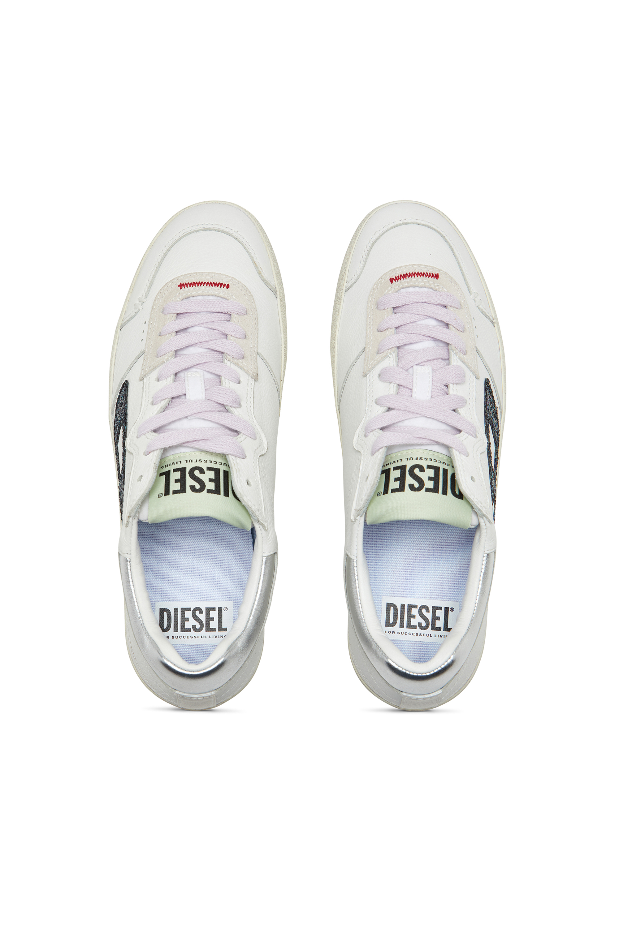 Diesel - S-LEROJI LOW W, Woman's S-Leroji-Leather sneakers with glitter logo in White/Black - 5