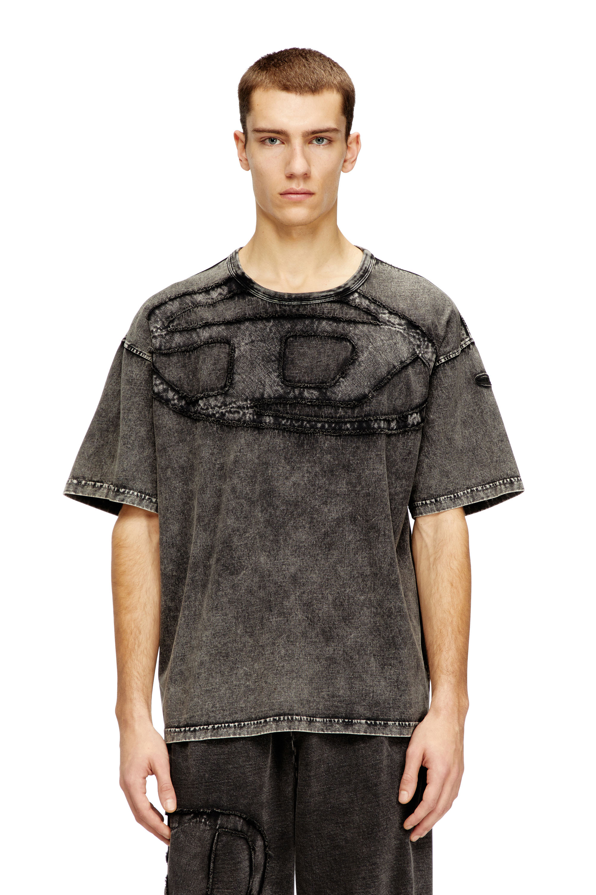 Diesel - T-BOXT-DEN, Man's Relaxed cotton T-shirt with Oval D applique in Dark grey - 3