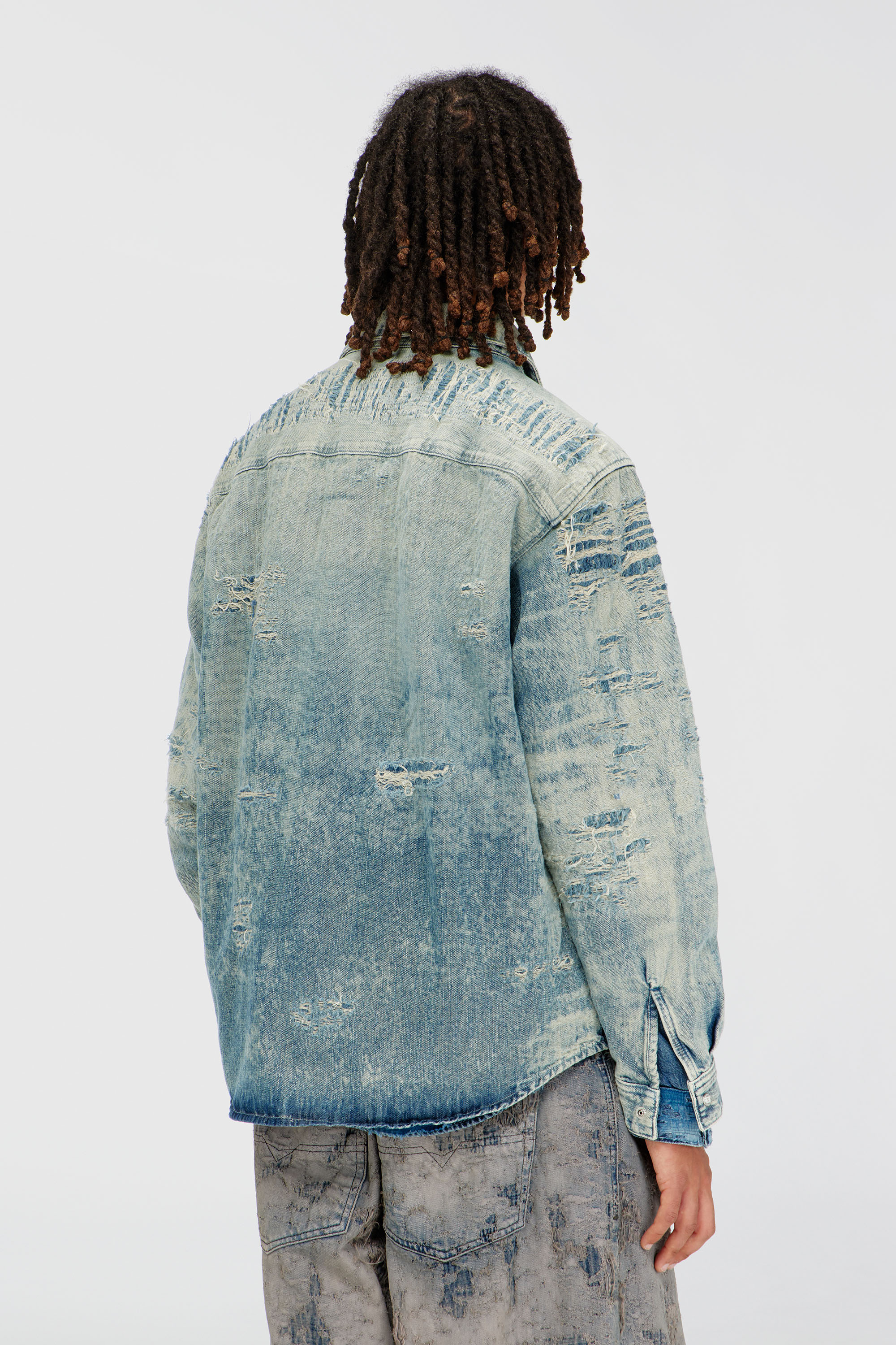 Diesel - D-SIMPLY, Man's Shirt in distressed-effect jacquard denim in Light Blue - 4