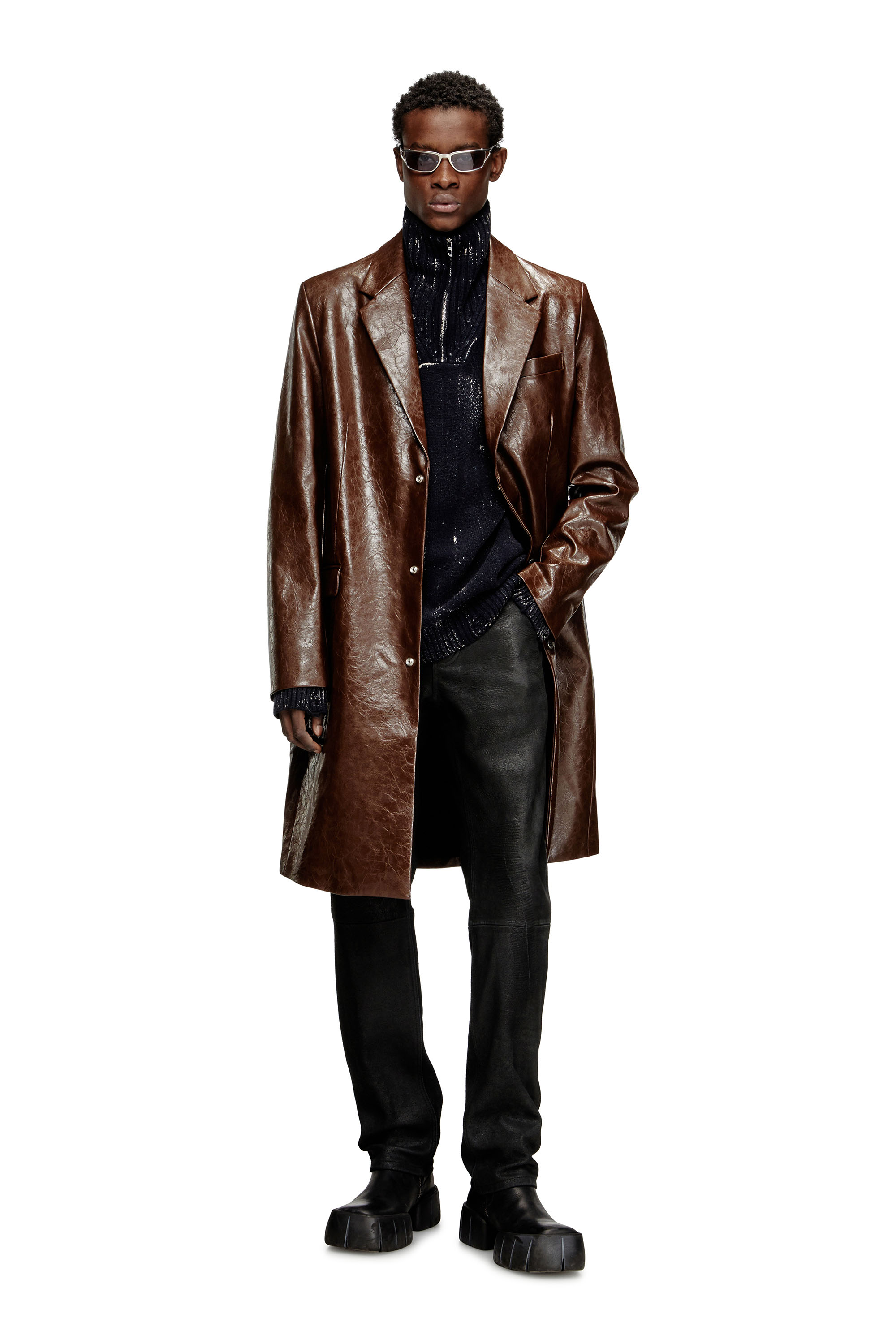 Diesel - J-CREED-COAT, Man's Coat in textured coated fabric in Brown - 1