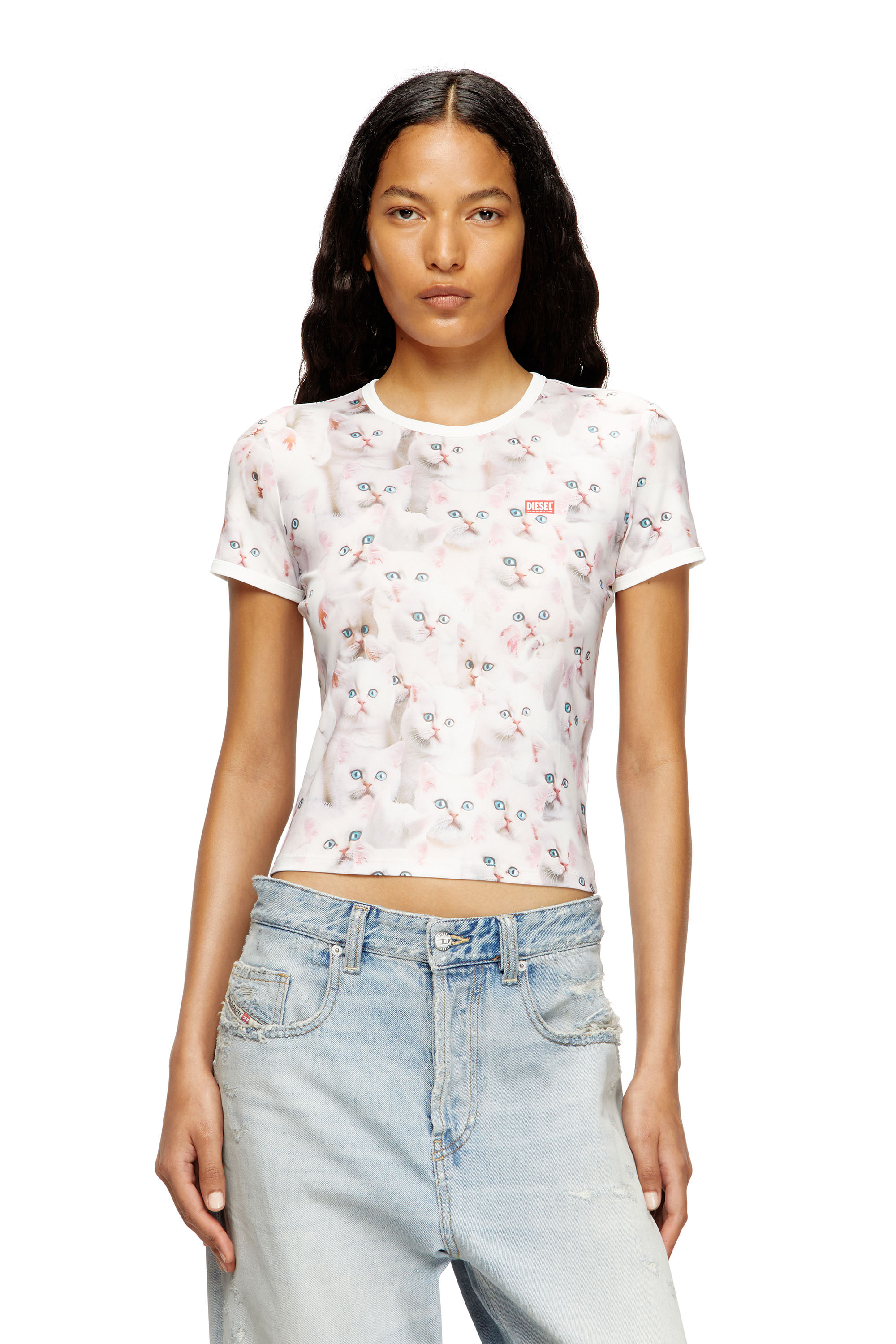 Diesel - T-UNCLAU, Woman's Jersey top with all-over print in White - 1