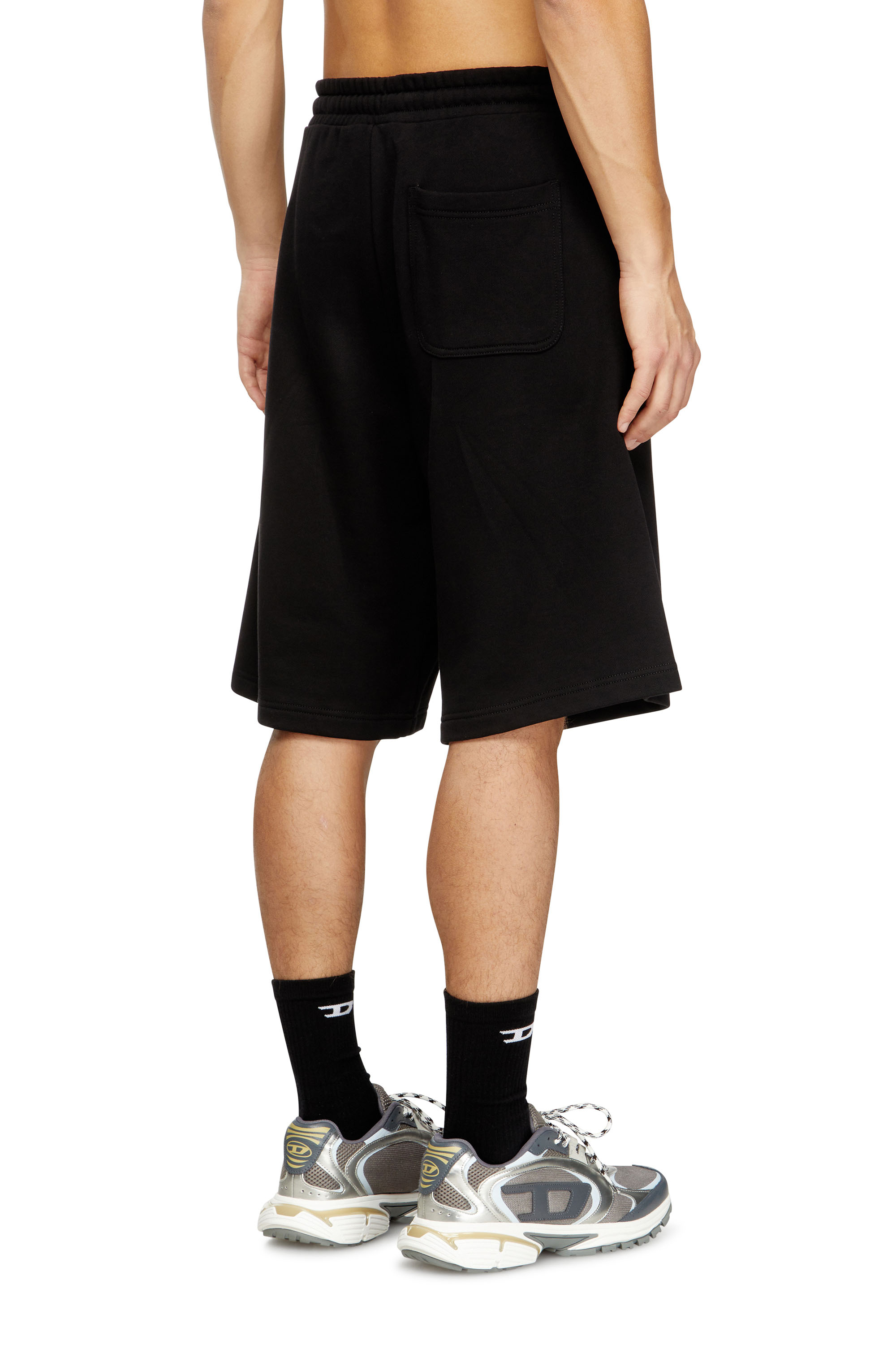 P-CROW-DIV, Black Diesel - P-CROW-DIV, Man's Fleece shorts with maxi logo patch in Black - 4