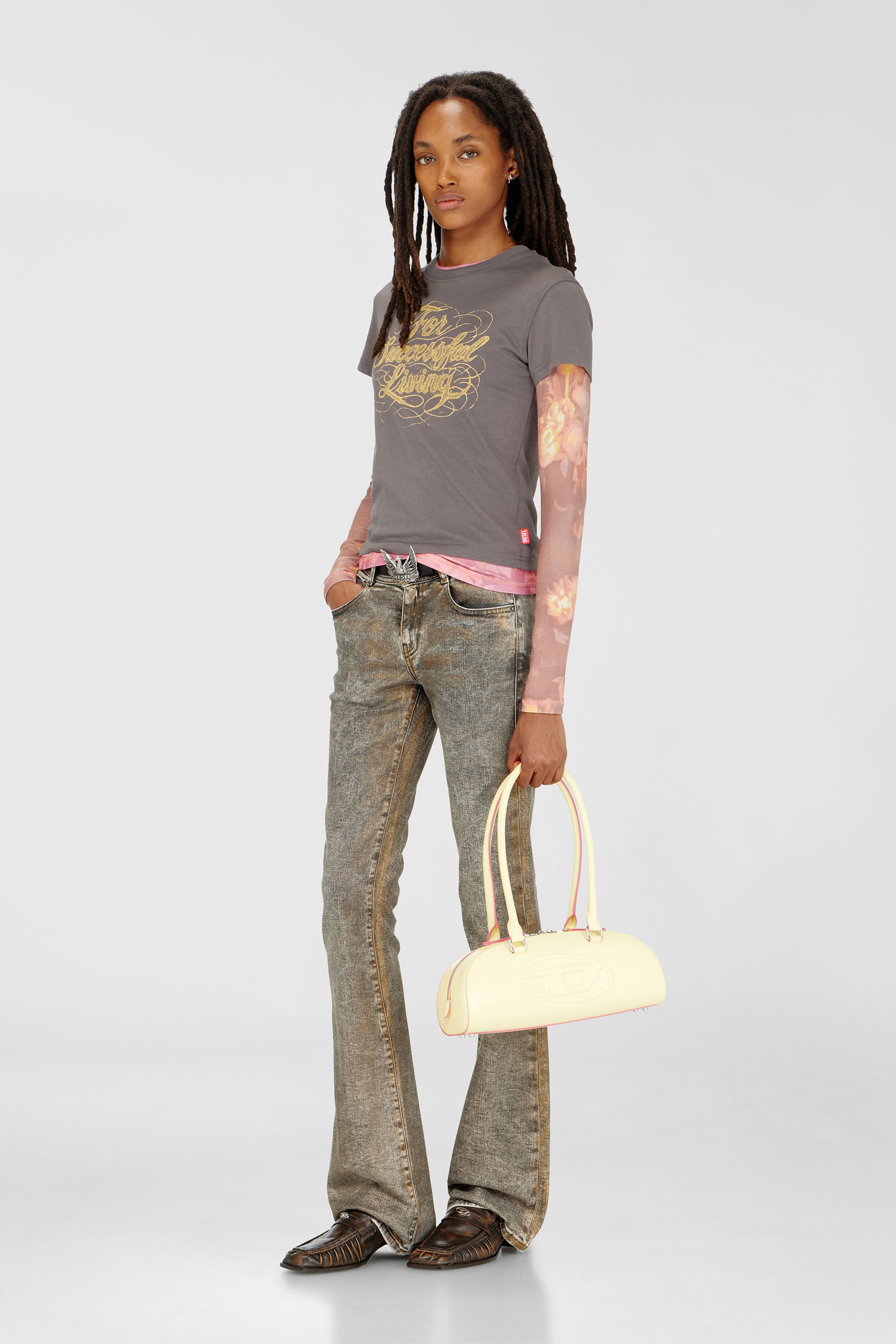Diesel - T-ILA-AA4, Woman's T-shirt with logo print in Grey - 1