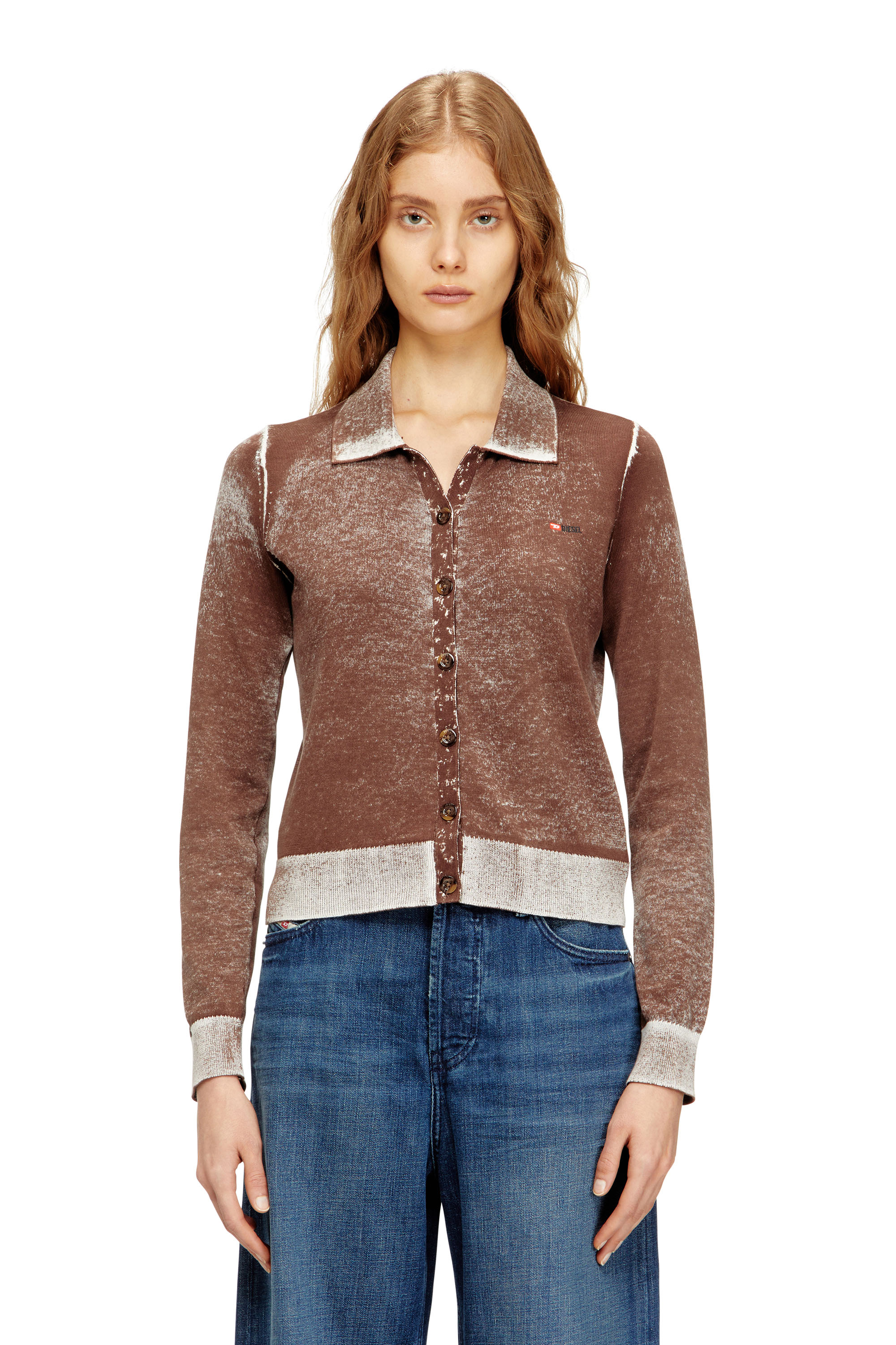 Diesel - M-LOREN, Woman's Cardigan with faded reverse print in Brown - 1