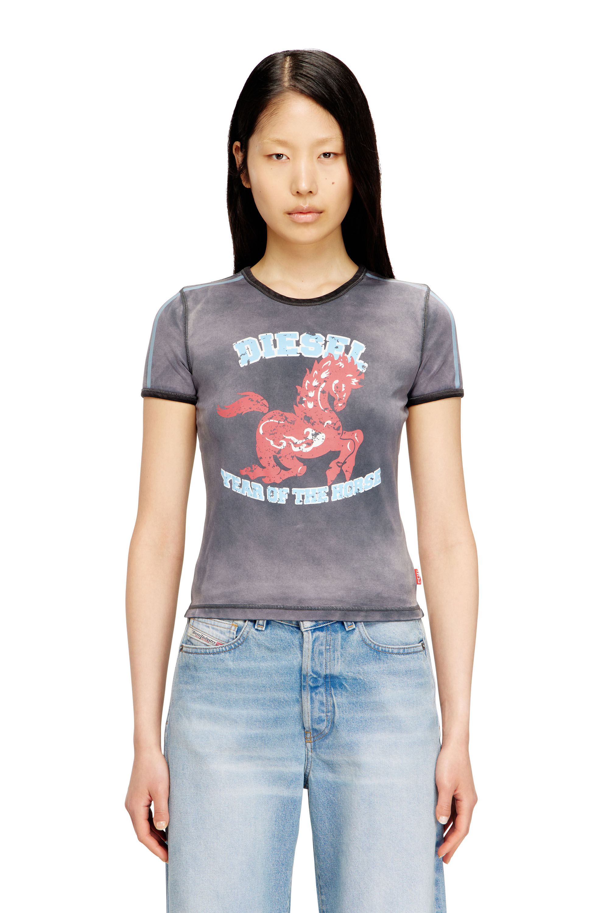 Diesel - CL-T-UNCUTIE-HORSE, Woman's Cotton stretch T-shirt with horse graphic print in Black - 1