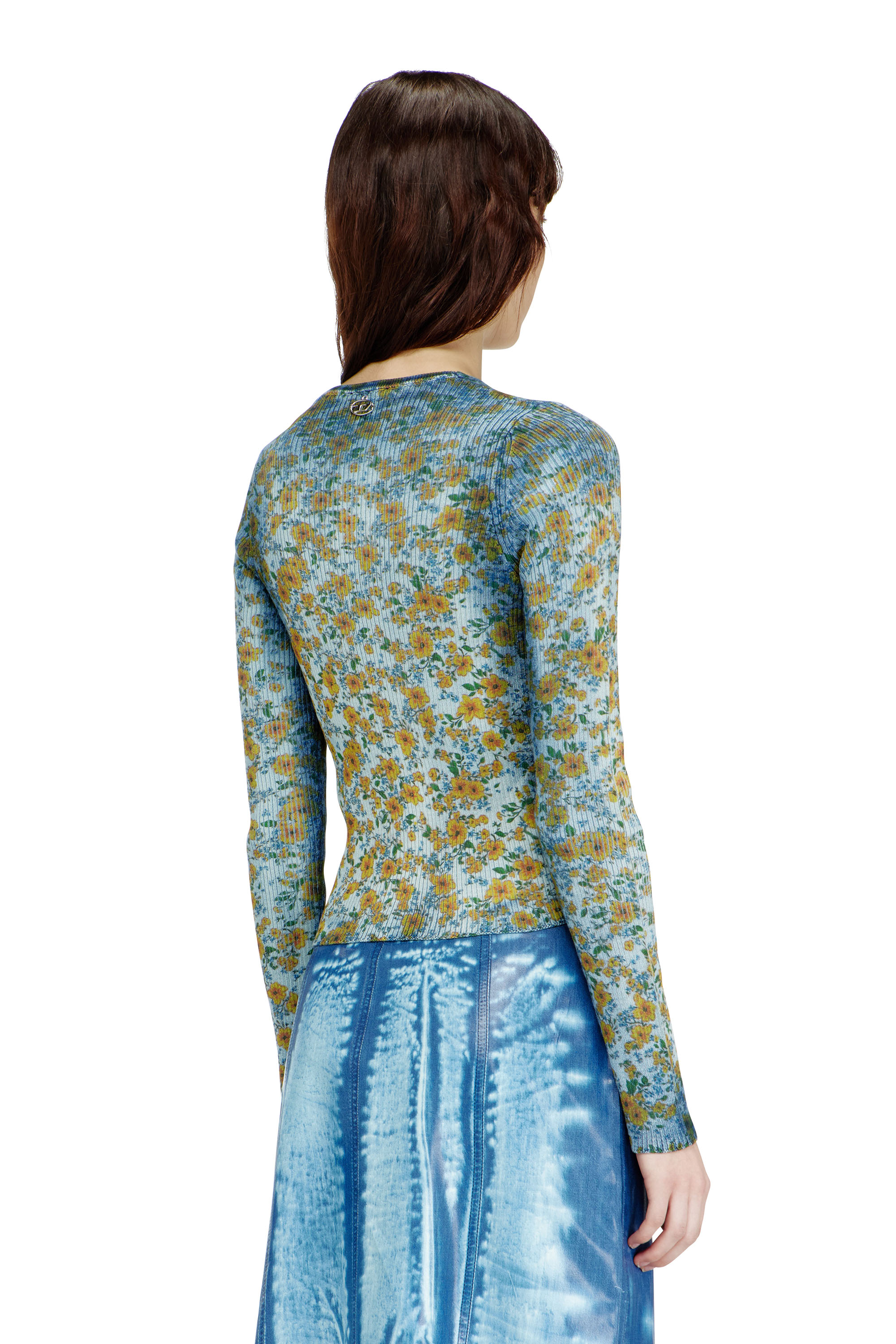 Diesel - M-EGE, Woman's Rib-knit top with floral X-ray effect in Blue - 4