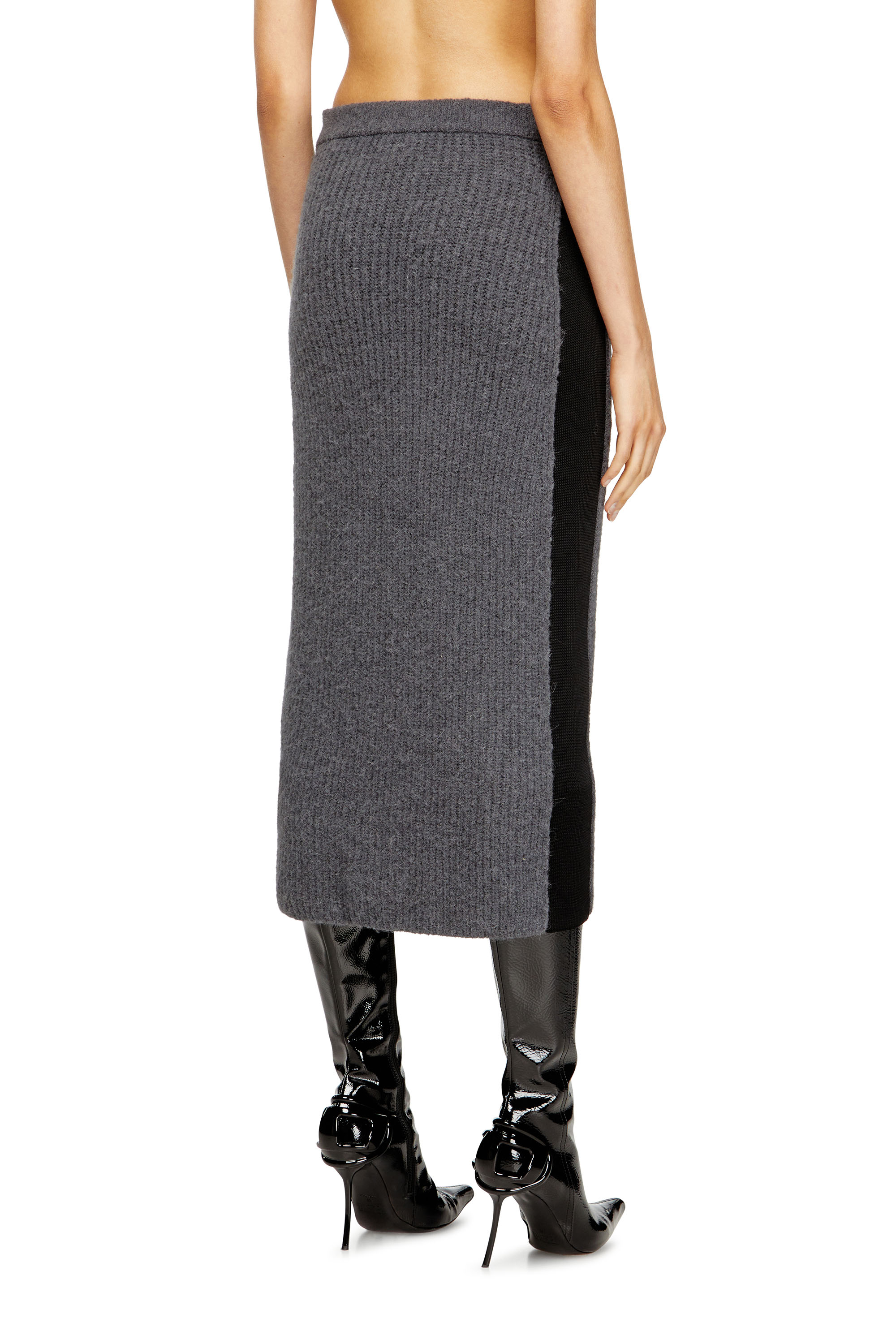 Diesel - M-LOUSI, Woman's Midi skirt in alpaca with front zipper in Grey - 4