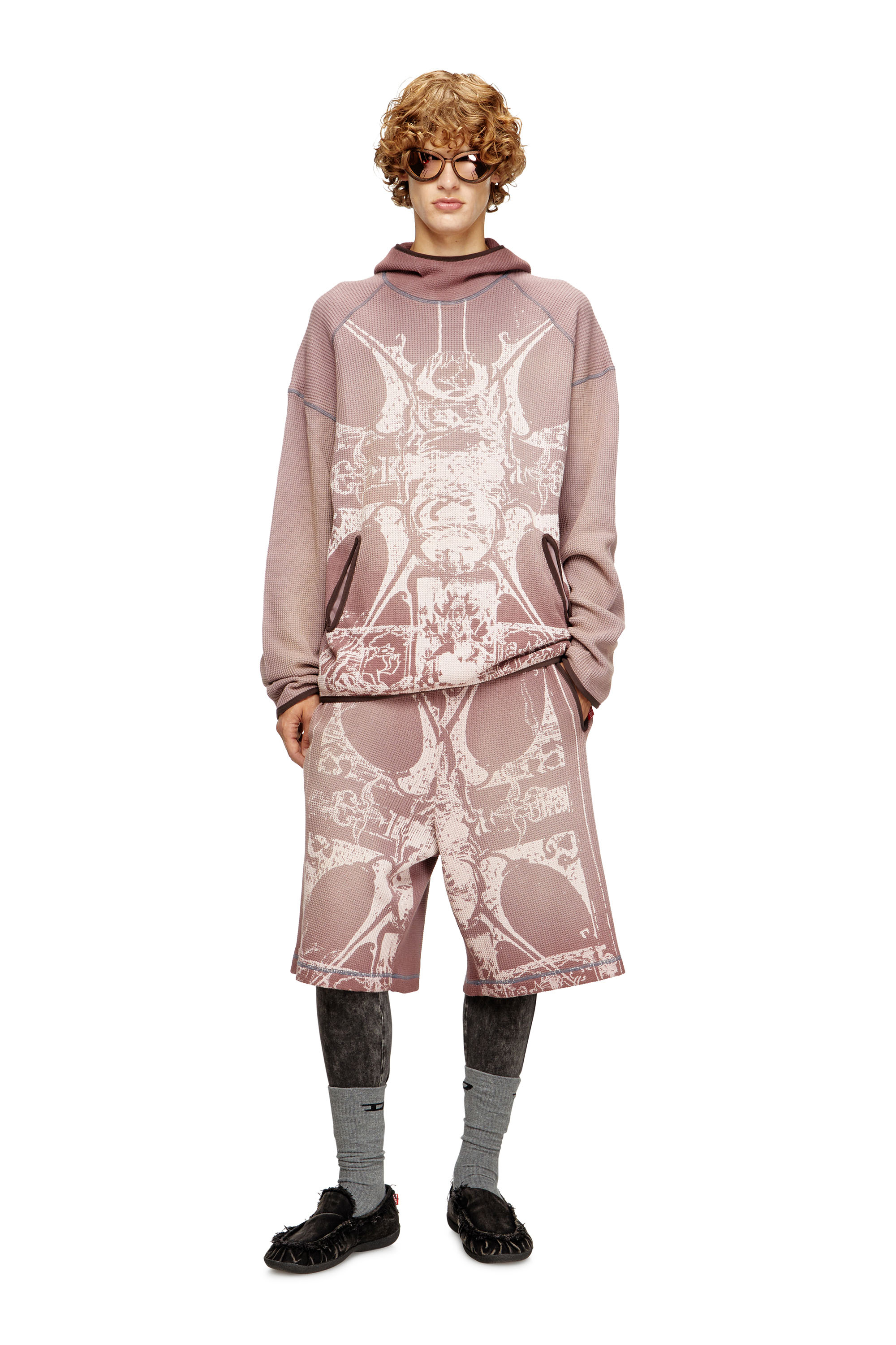 Diesel - S-WAF-HOOD-NEW, Man's Faded waffle hoodie with graphic print in Violet - 2