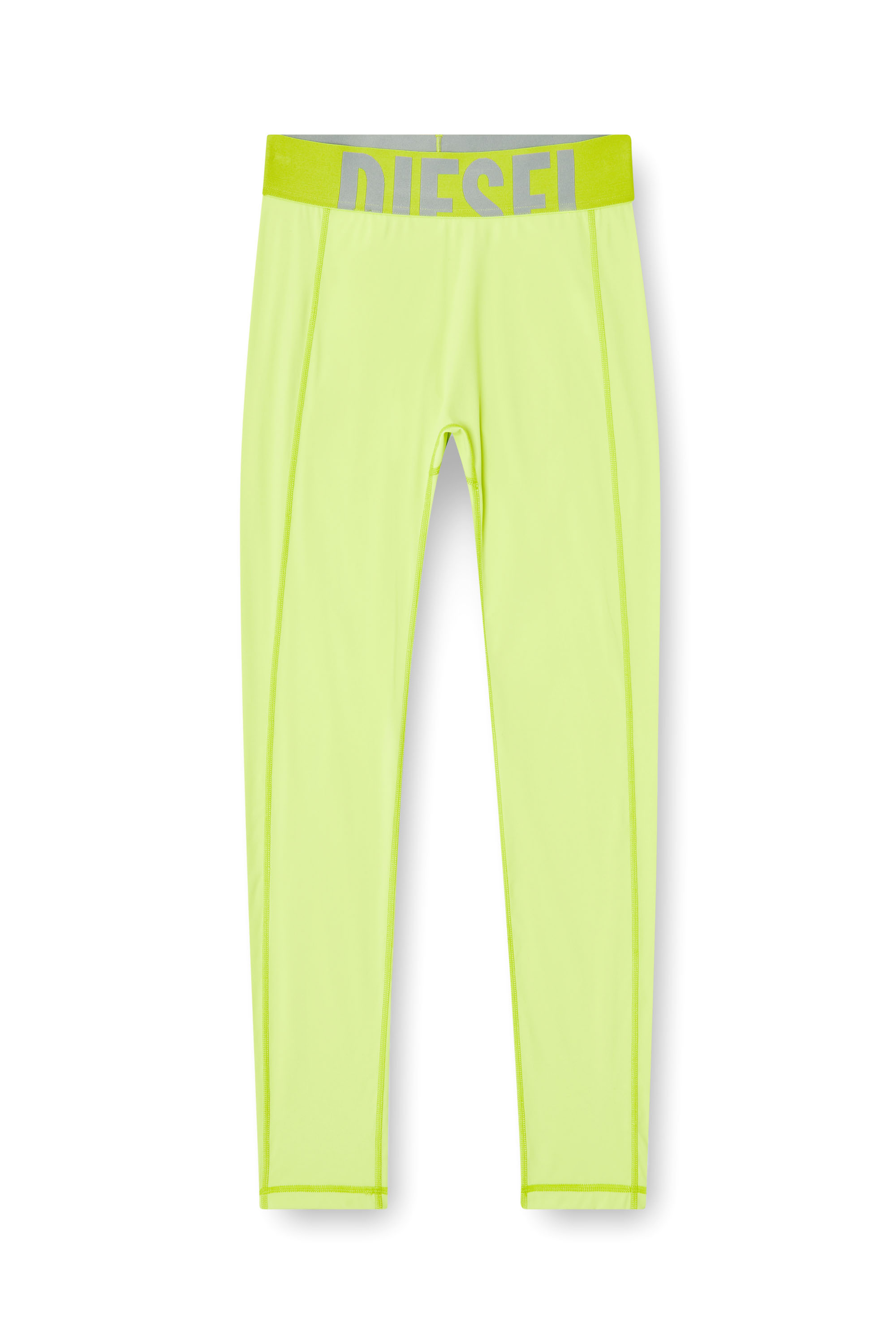 Diesel - ADELINE-D-POP, Woman's Microfibre leggings with cut-off logo in Green Fluo - 2