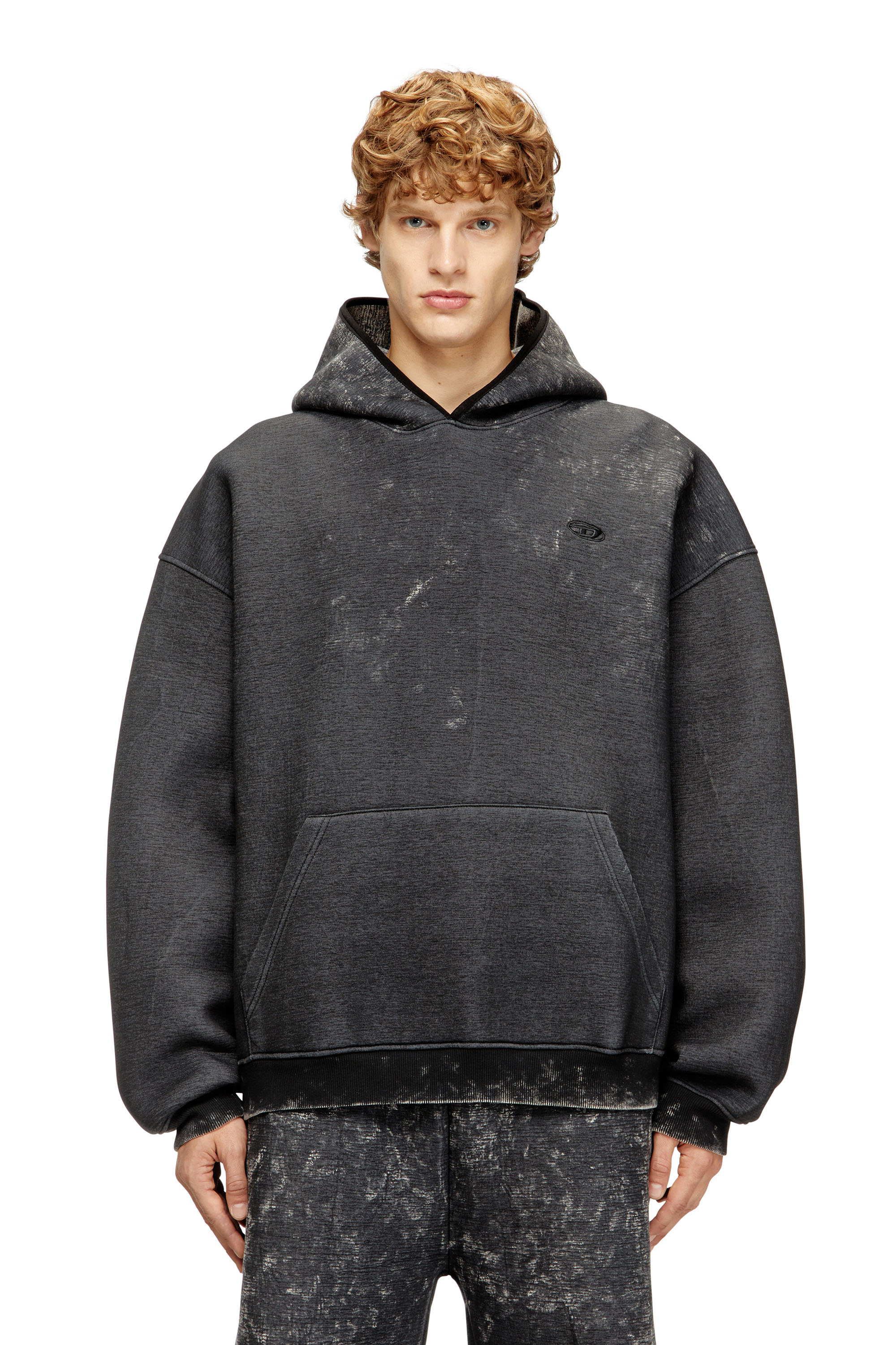 Diesel - S-BOXT-CHAN-HOOD, Man's Relaxed scuba hoodie with marble wash in Dark grey - 1