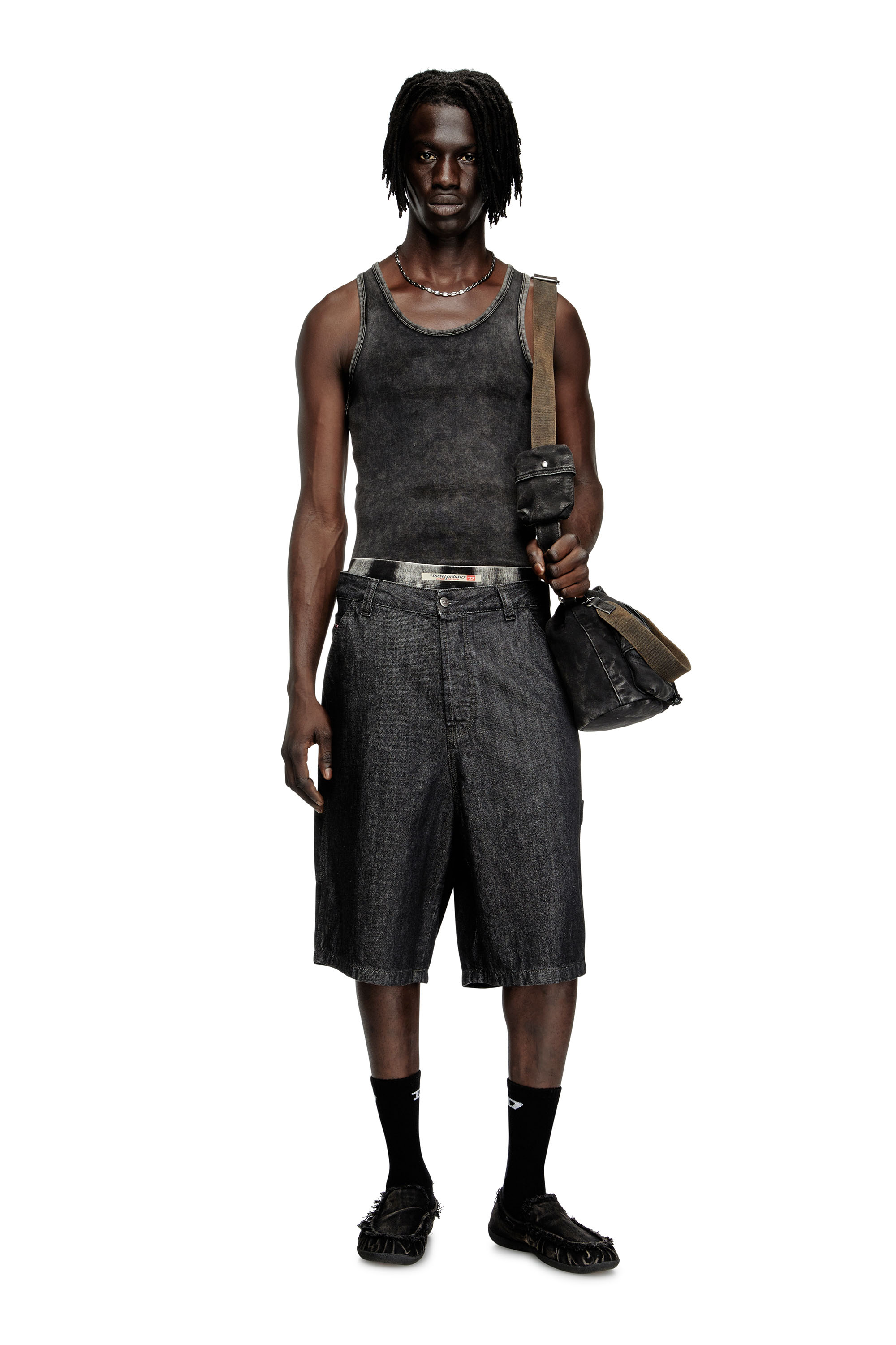 Diesel - D-SHOCK MOC, Man's D-Shock-Distressed denim loafers in Black - 7