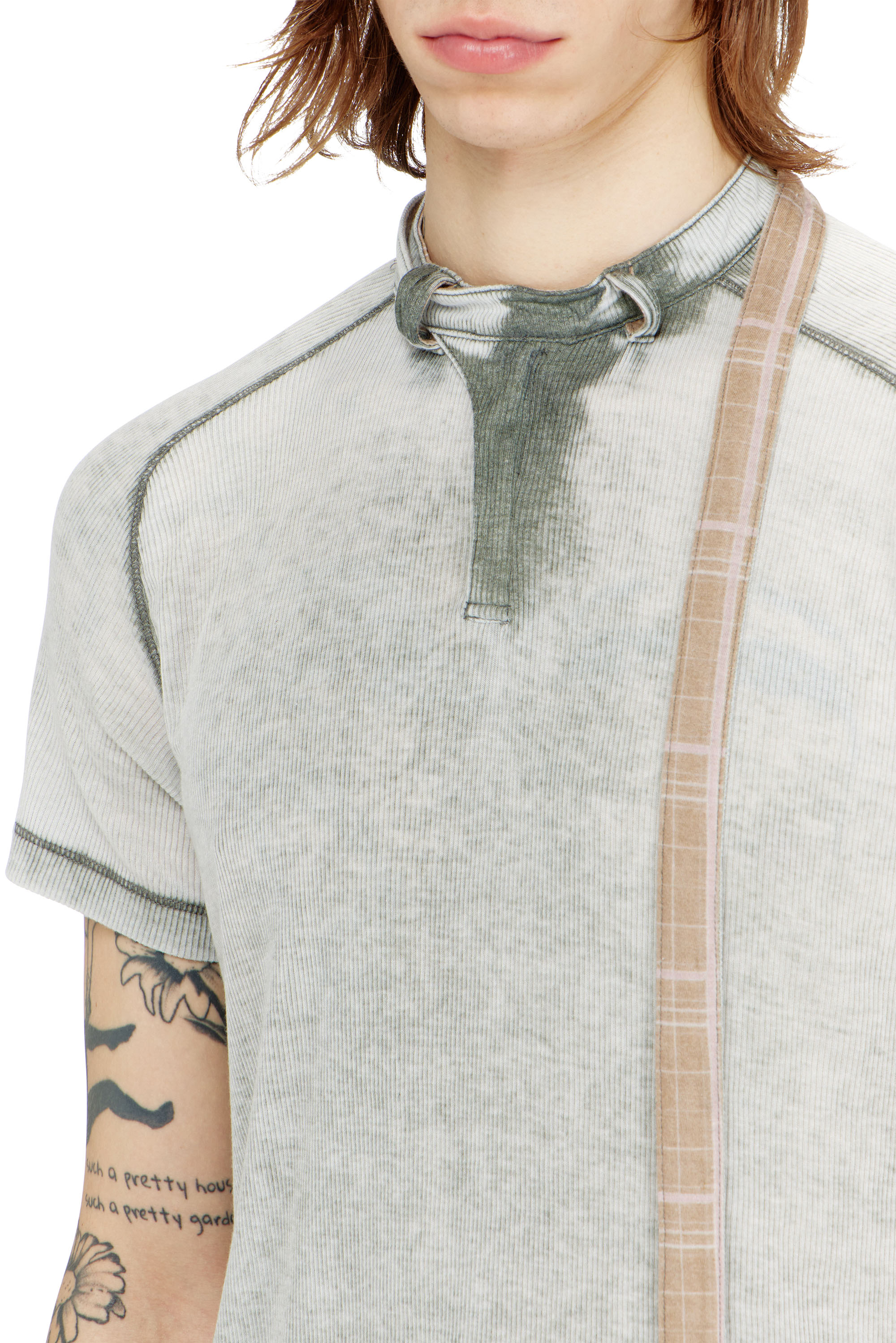 Diesel - T-GARY, Man's Rib-jersey top with biker neck strap in Grey - 5