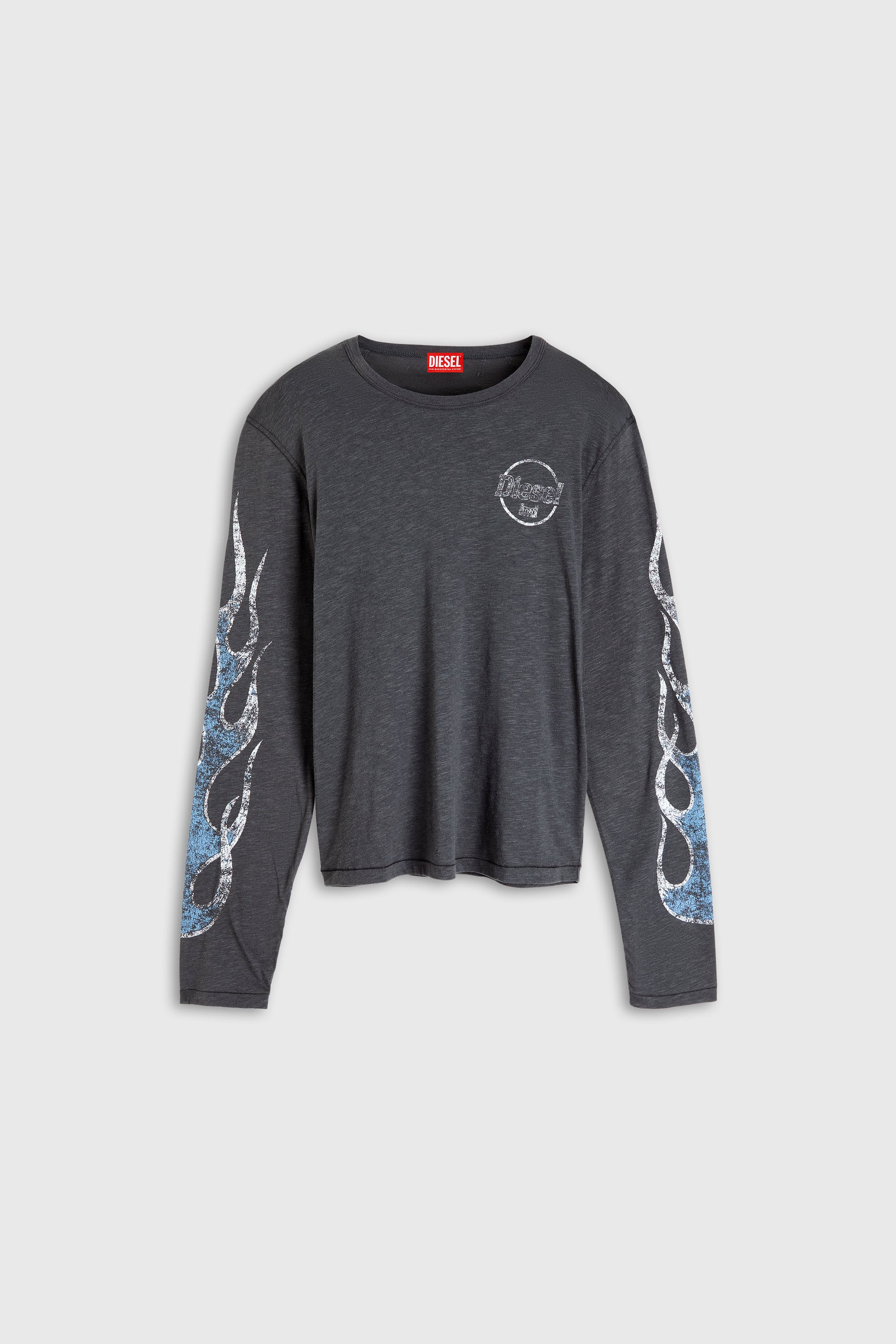 Diesel - T-NOTS-LS, Man's Long-sleeve T-shirt in slub jersey with crack print in Dark grey - 1