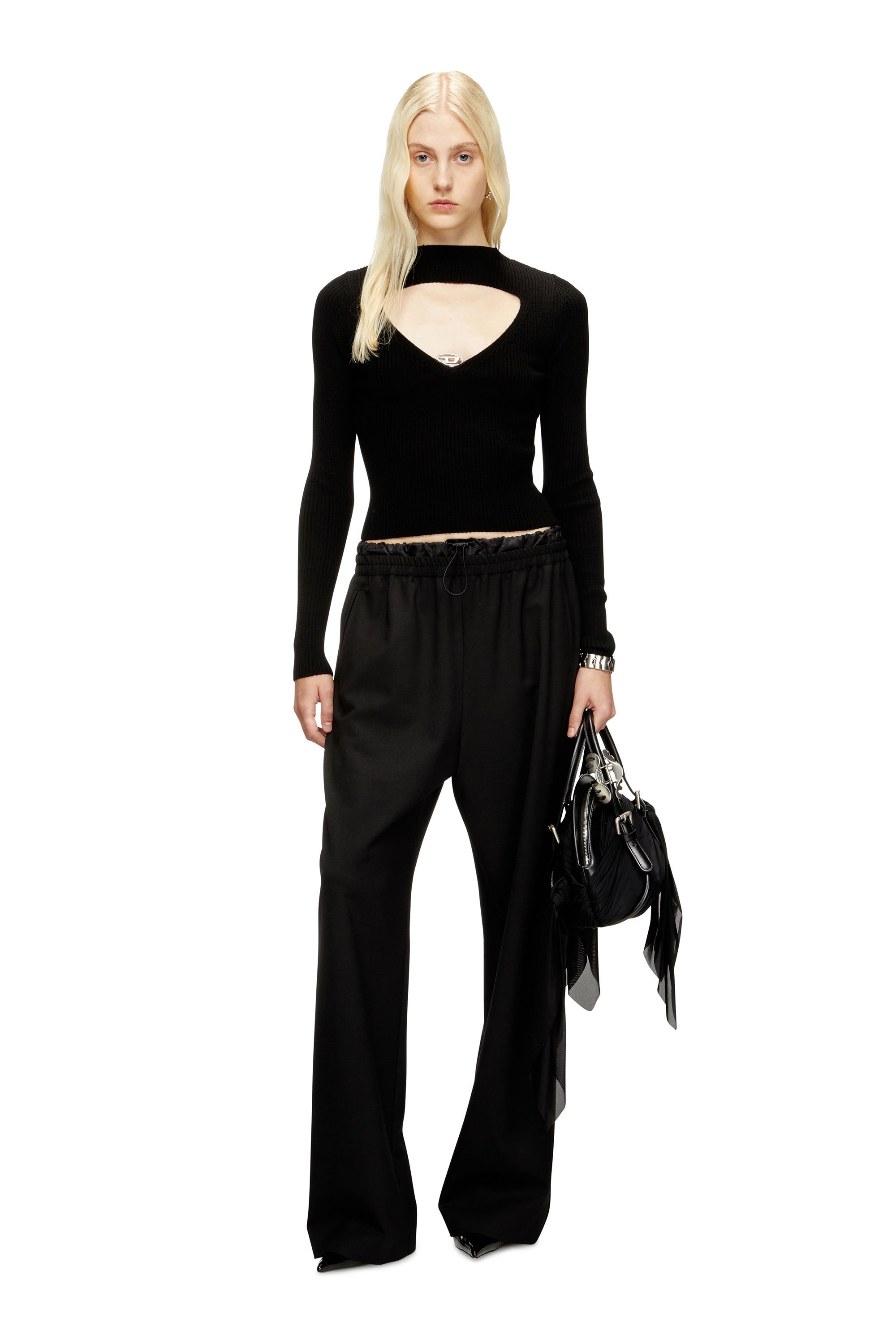 Diesel - M-OLINA, Woman's Ribbed wool jumper with cut-out in Black - 2