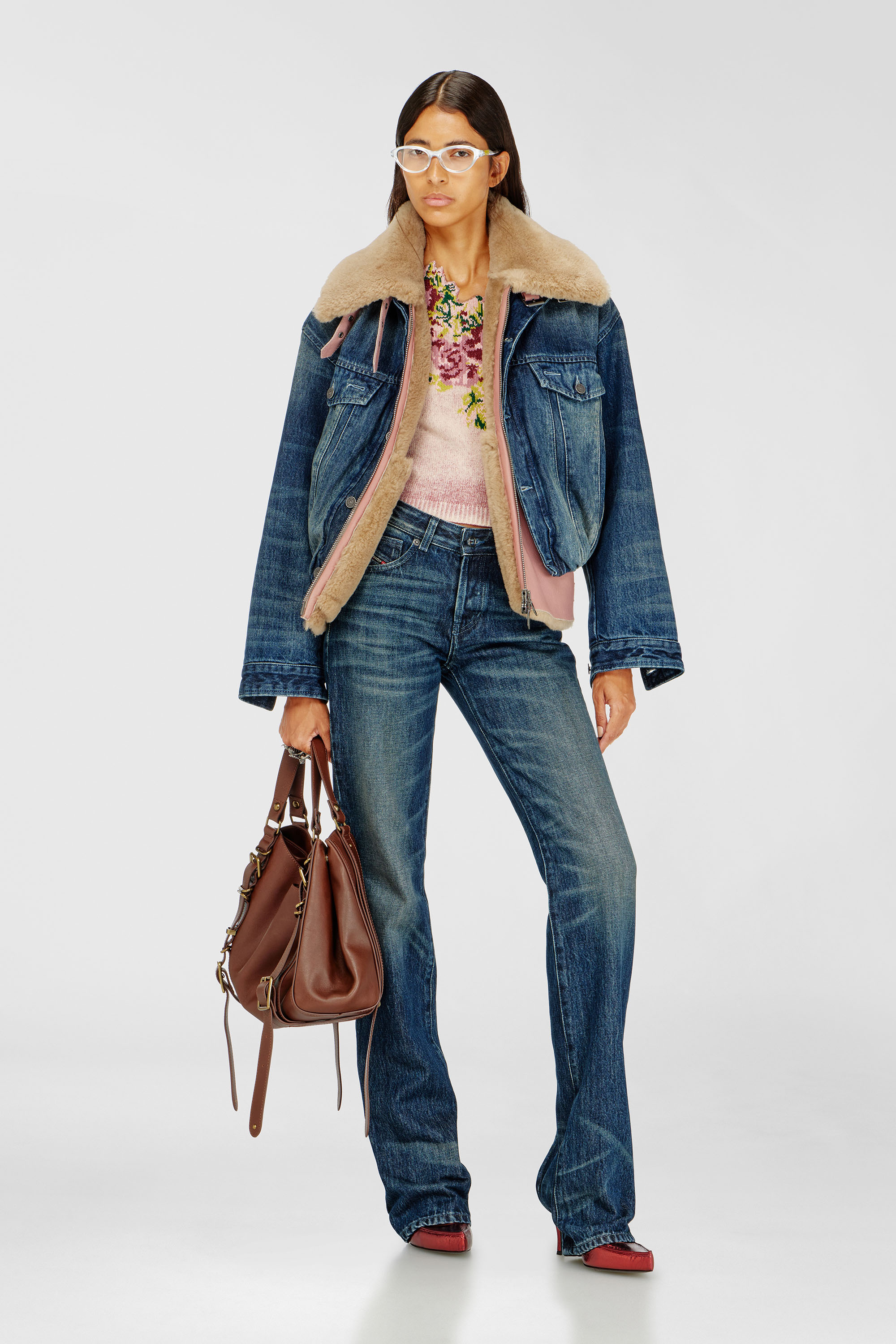 Diesel - DE-MORVI-FSJ, Woman's Elasticated trucker jacket in denim in Medium blue - 2