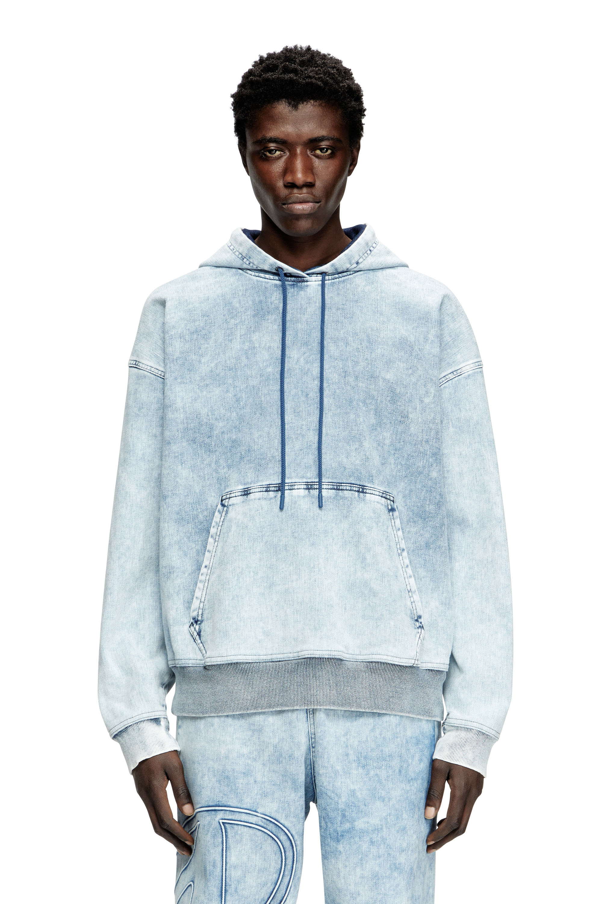 Diesel - D-REBBIT-S-TRACK, Unisex's Hoodie in marbled denim in Light Blue - 2