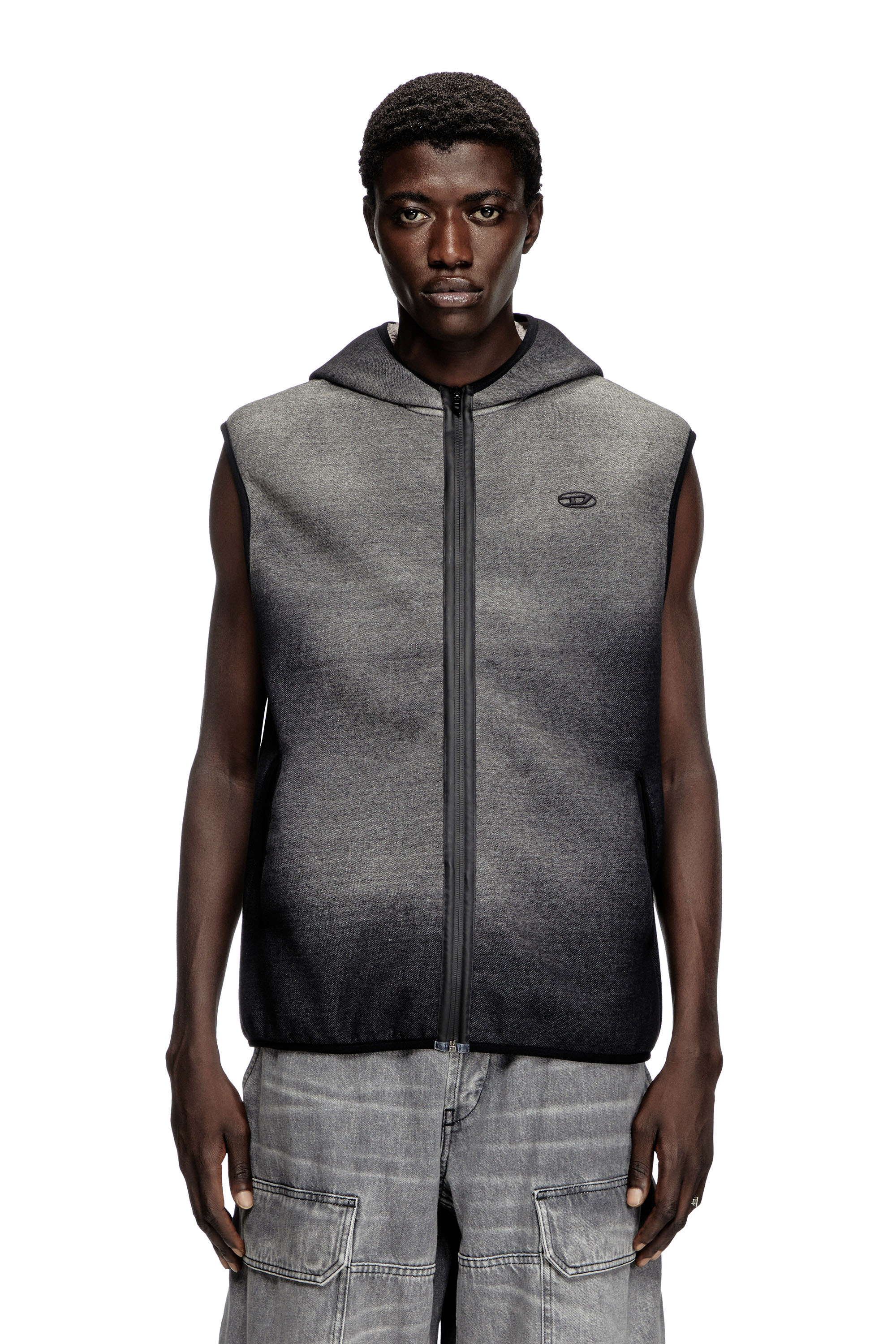 Diesel - S-HAKY, Unisex's Hooded vest in denim-effect jacquard in Black - 3