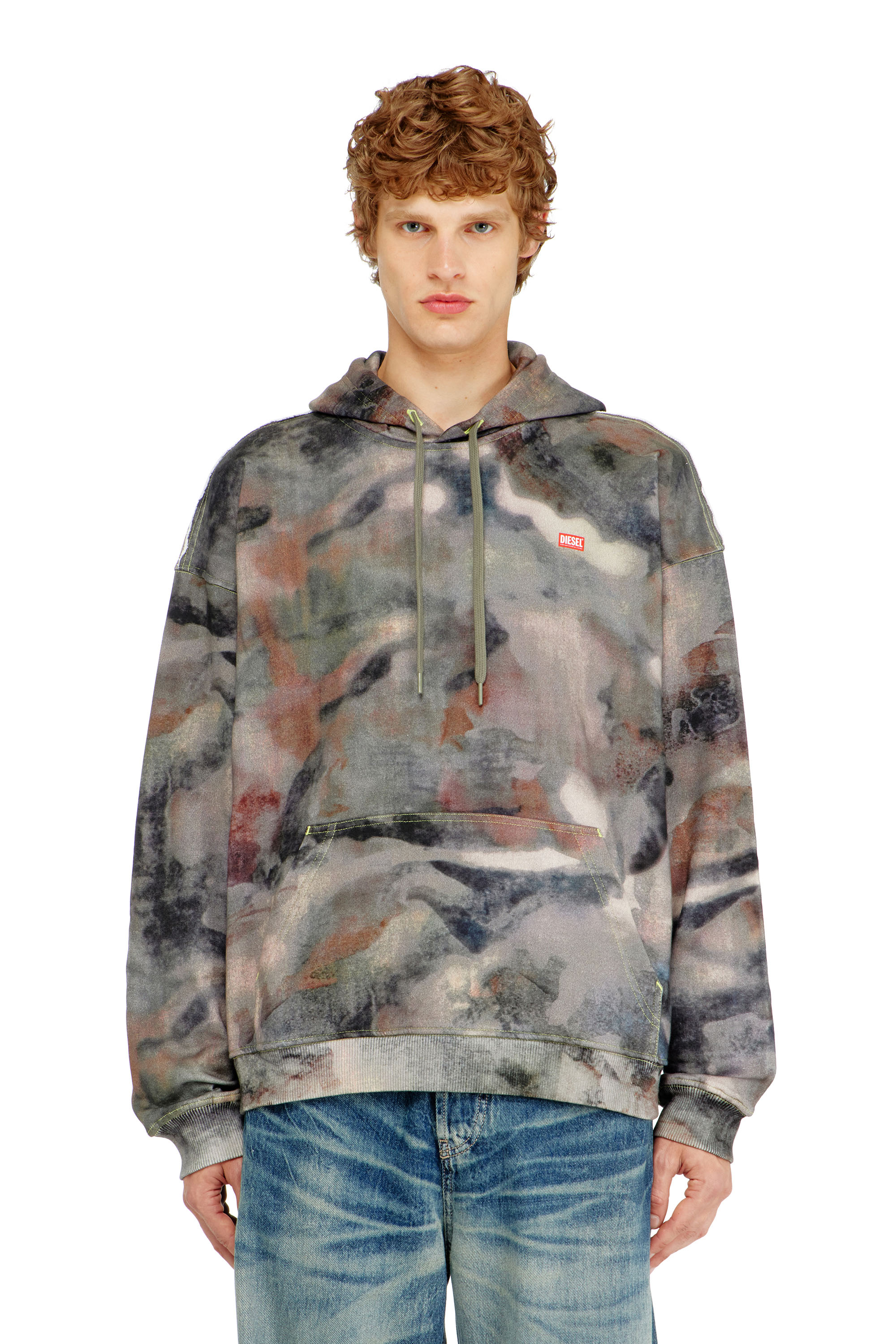 Diesel - S-BOXT-HOOD-V1, Man's Hoodie in camouflage-print organic cotton in Brown/Green - 1