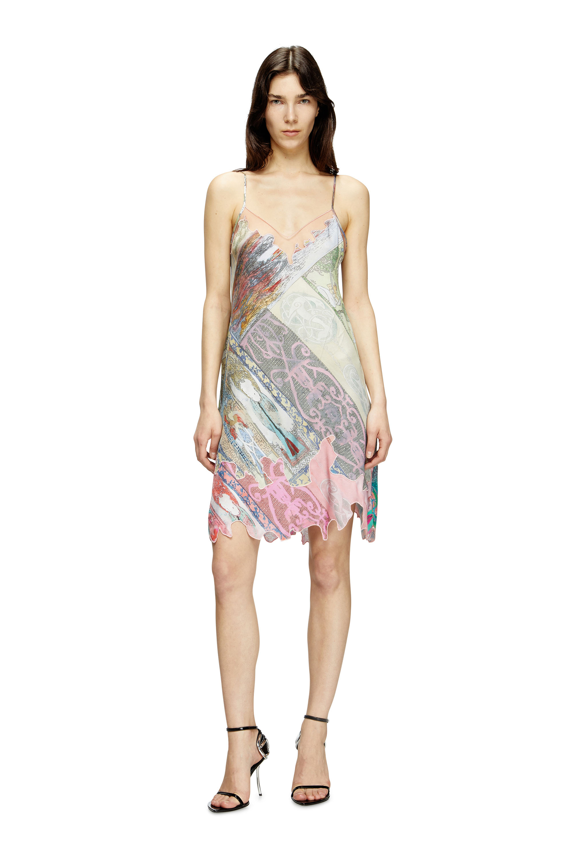 D-ARIA, Green/Pink Diesel - D-ARIA, Woman's Viscose slip dress with Heraldic print in Green/Pink - 3