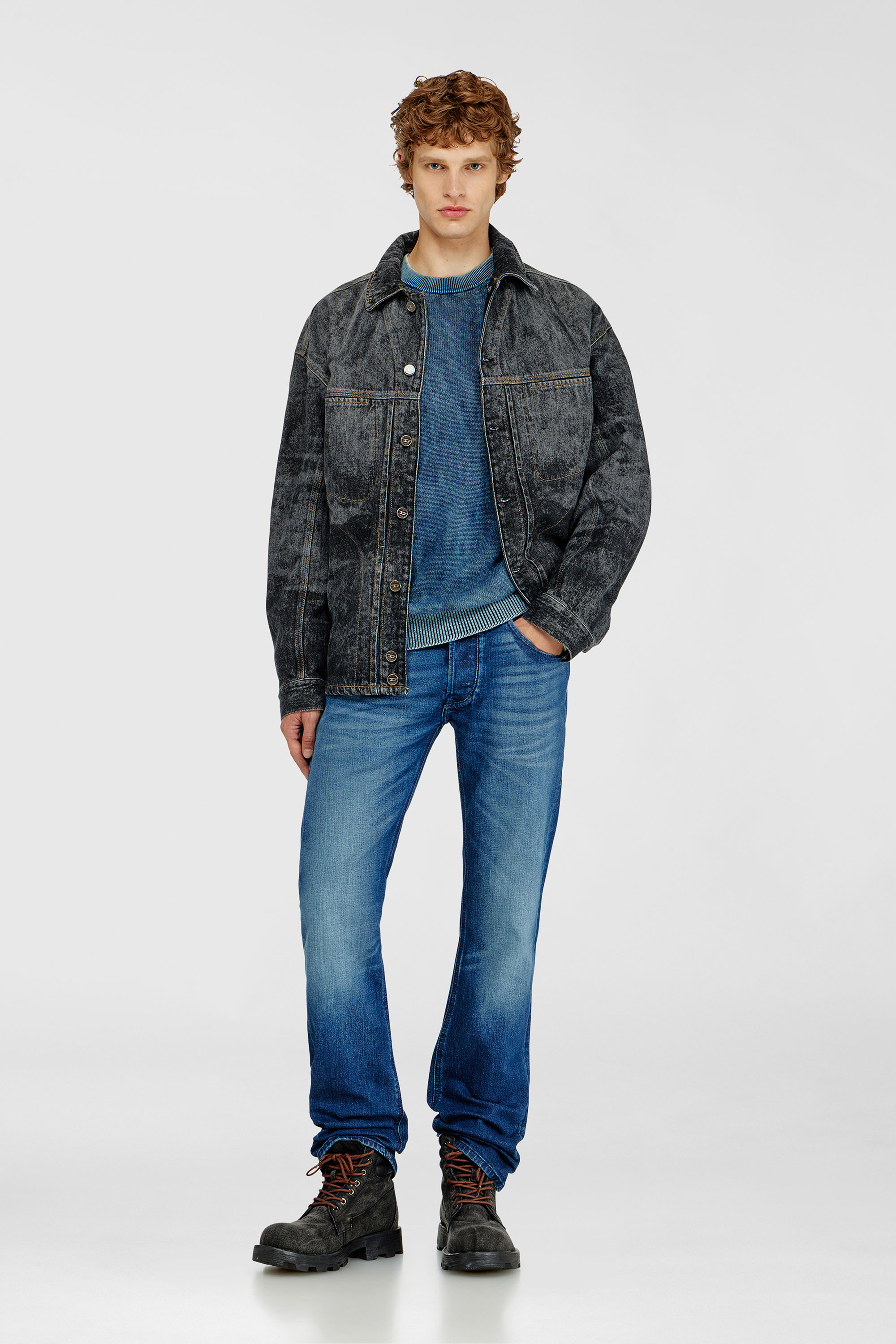 Diesel - K-PERNE, Man's Denim-look jumper with patch effects in Medium blue - 1