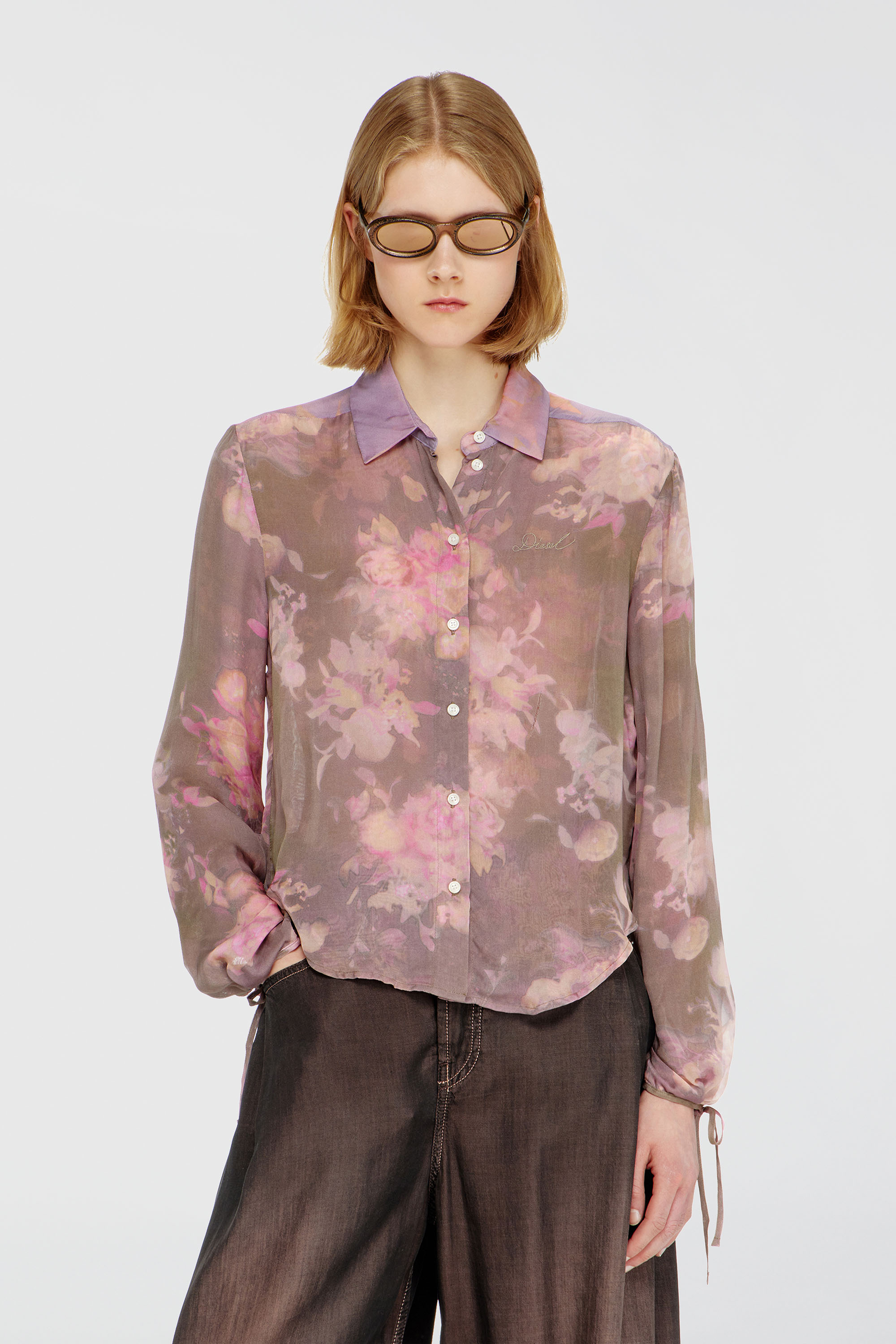 Diesel - C-LEVER, Woman's Chiffon shirt with all-over floral print in Pink/Violet - 3