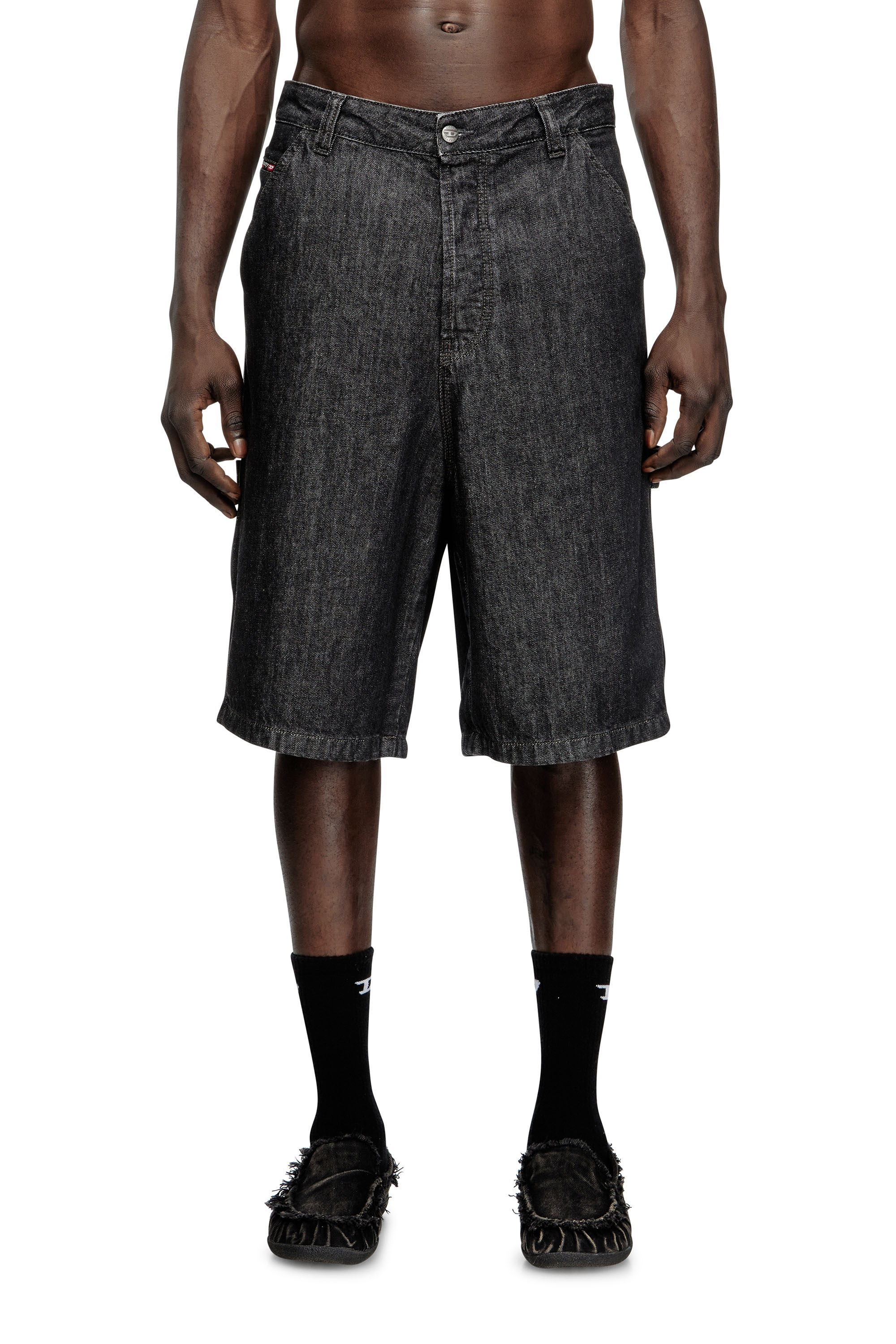 Diesel - D-LIVERY-W-SHORT, Man's Shorts in rinse-wash denim in Black - 3
