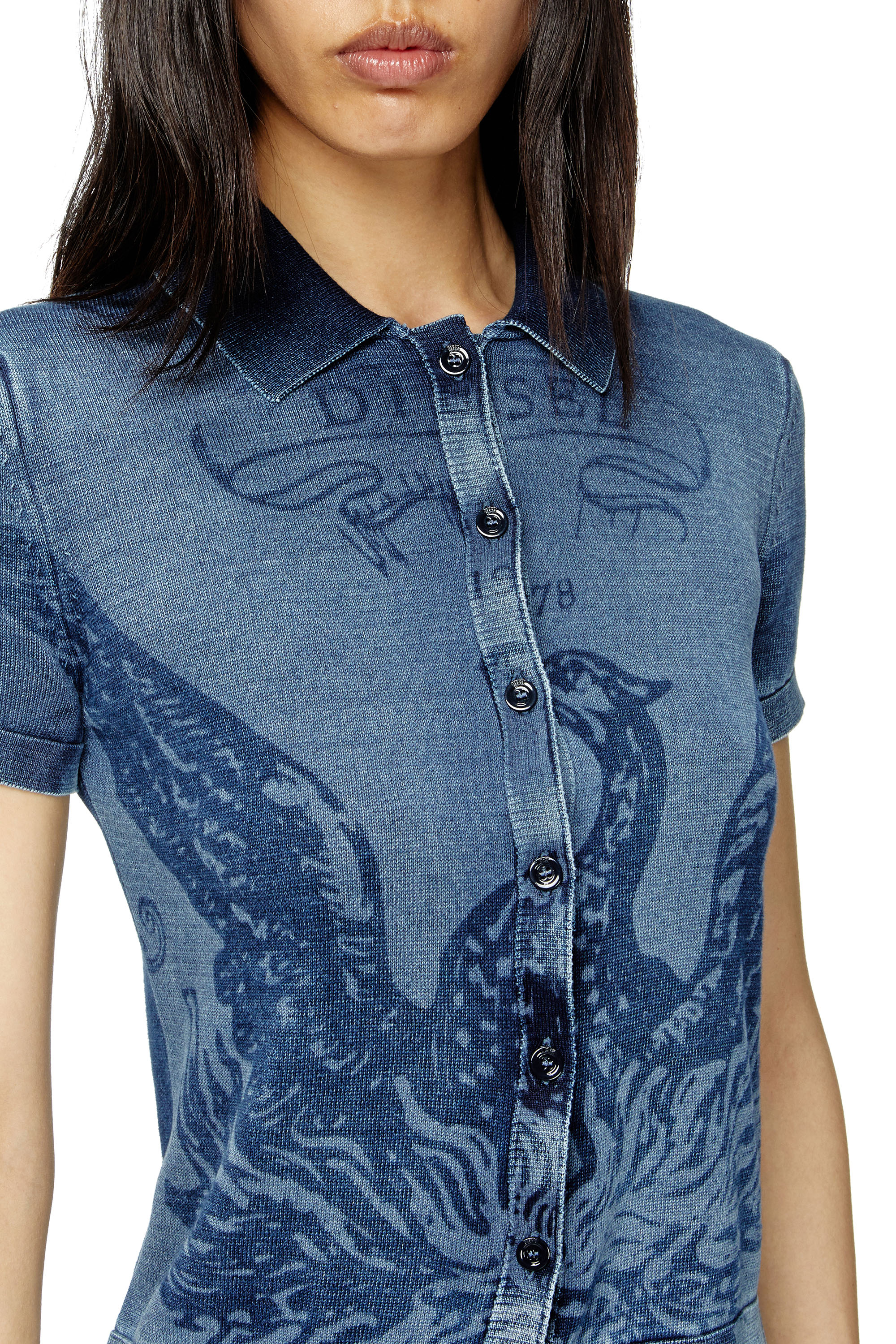 Diesel - M-FENNY, Woman's Indigo shirt-cardigan with Phoenix logo in Medium blue - 5