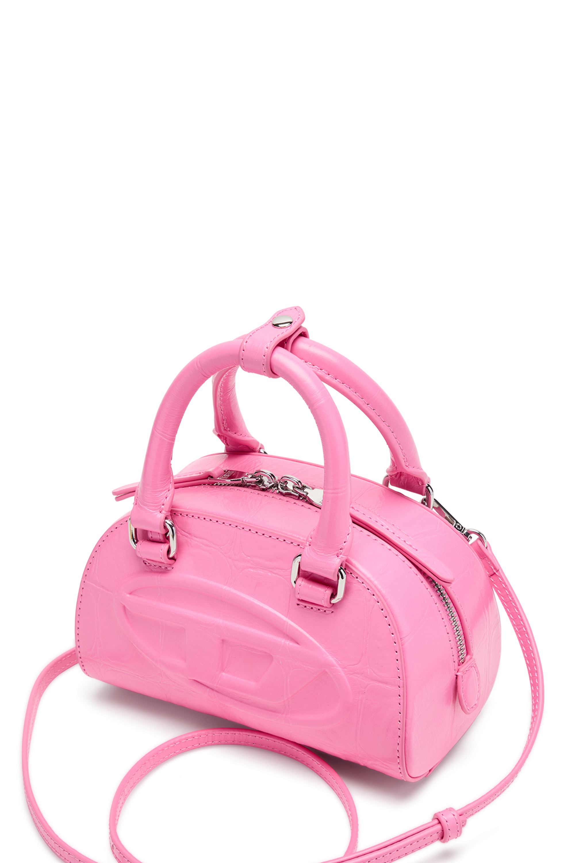Diesel - 1DR DOME CROSSBODY, Woman's 1DR Dome-Mini bowling bag in croc-effect leather in Pink - 3