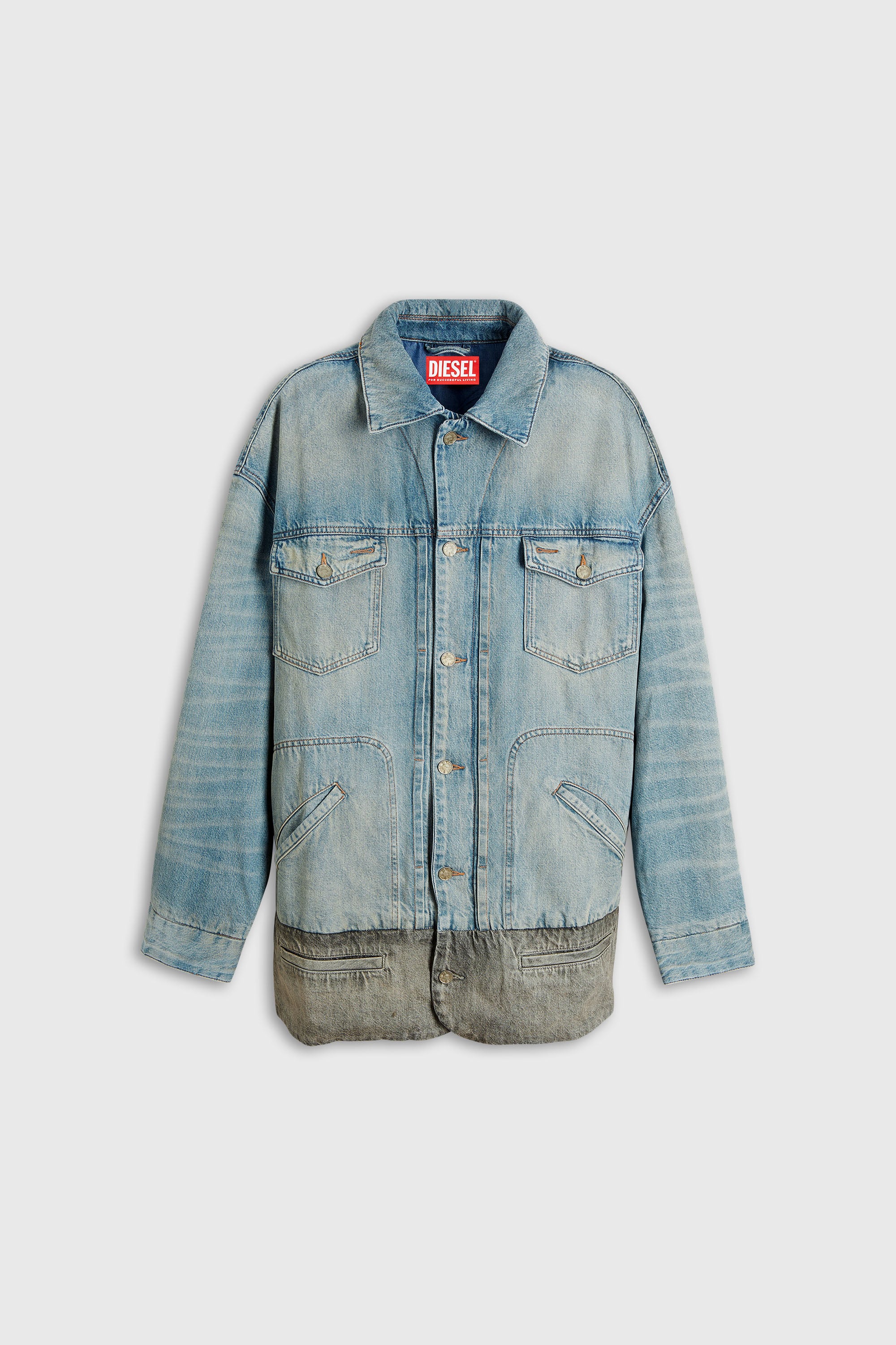 Diesel - D-ARI-S, Man's Denim jacket with contrast hem in Grey/Blue - 1