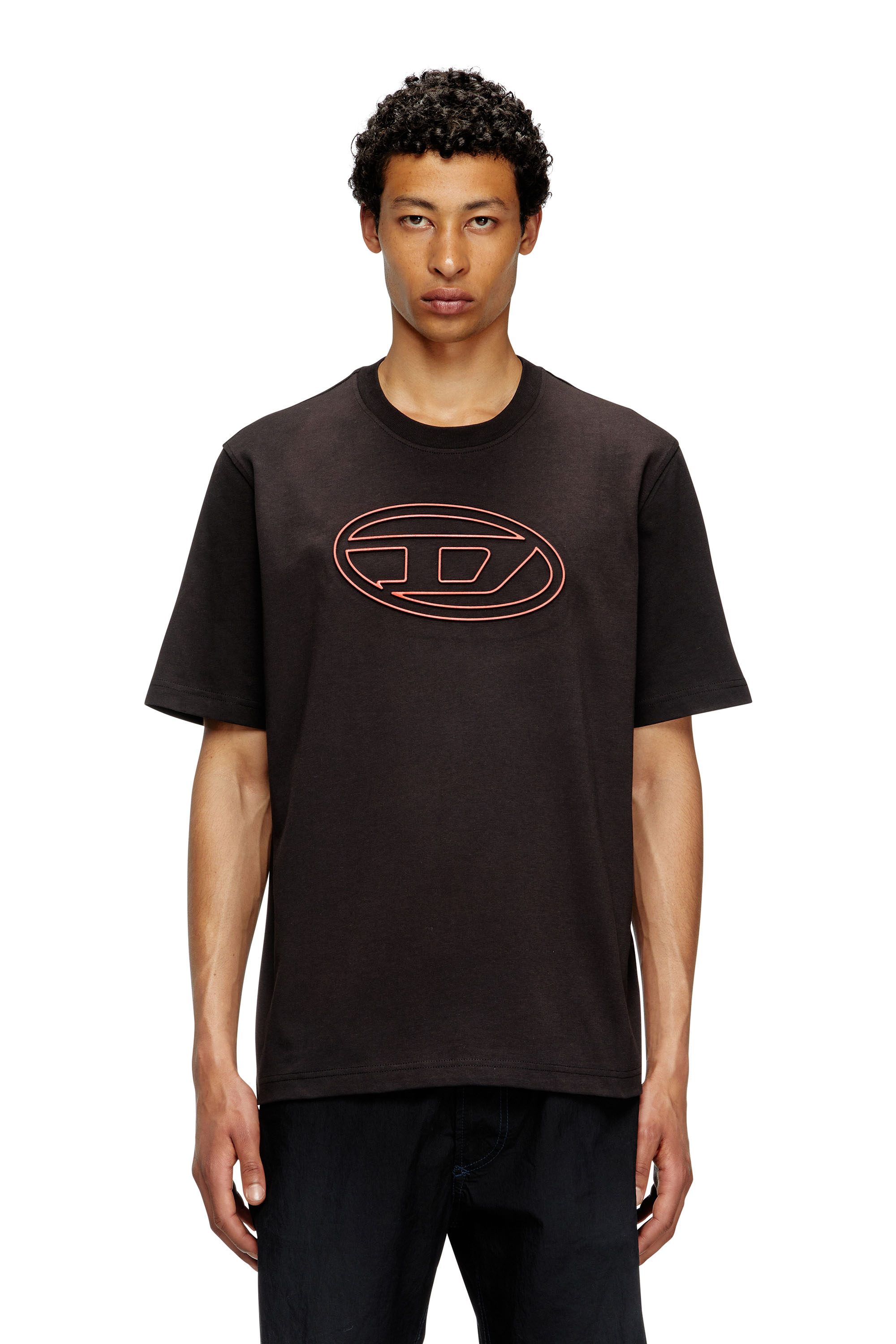 Diesel - T-ADJUST-BIGOVAL, Man's T-shirt with embossed Oval D in Black/Red - 3