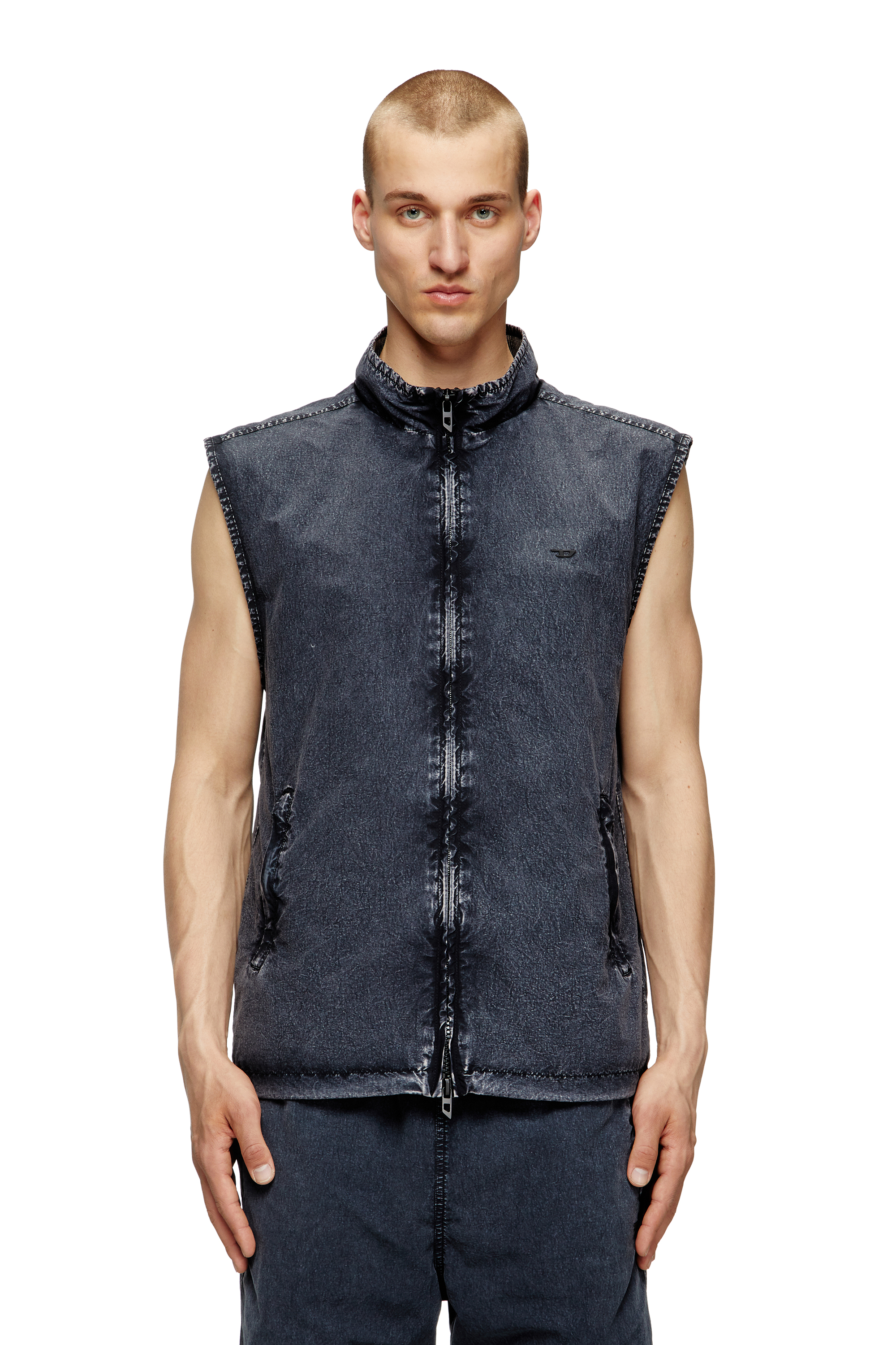 Diesel - J-ERB, Man's Vest in recycled nylon taslan in Dark Blue - 1