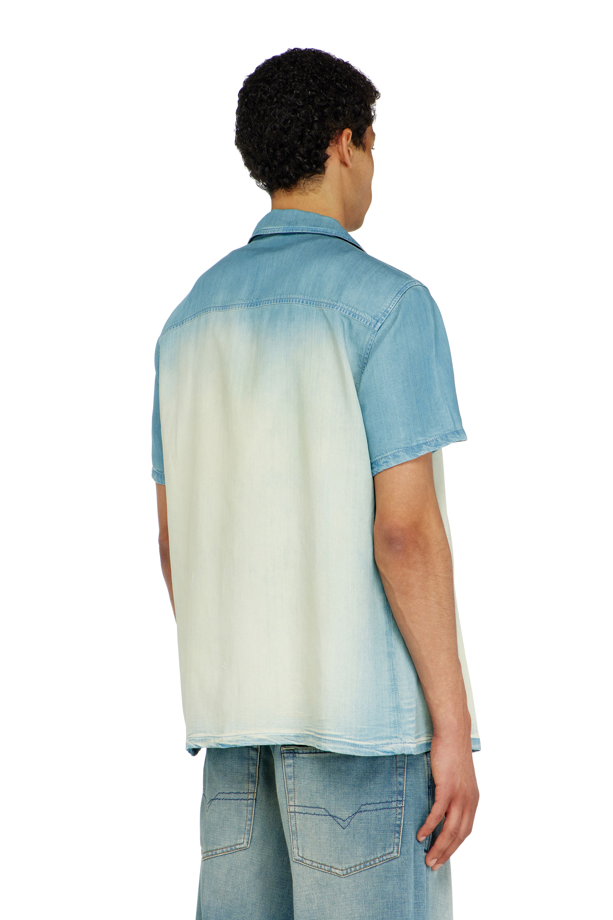 Diesel - D-CLARIVO-S, Man's Short-sleeve shirt in fluid overdyed denim in null - 3
