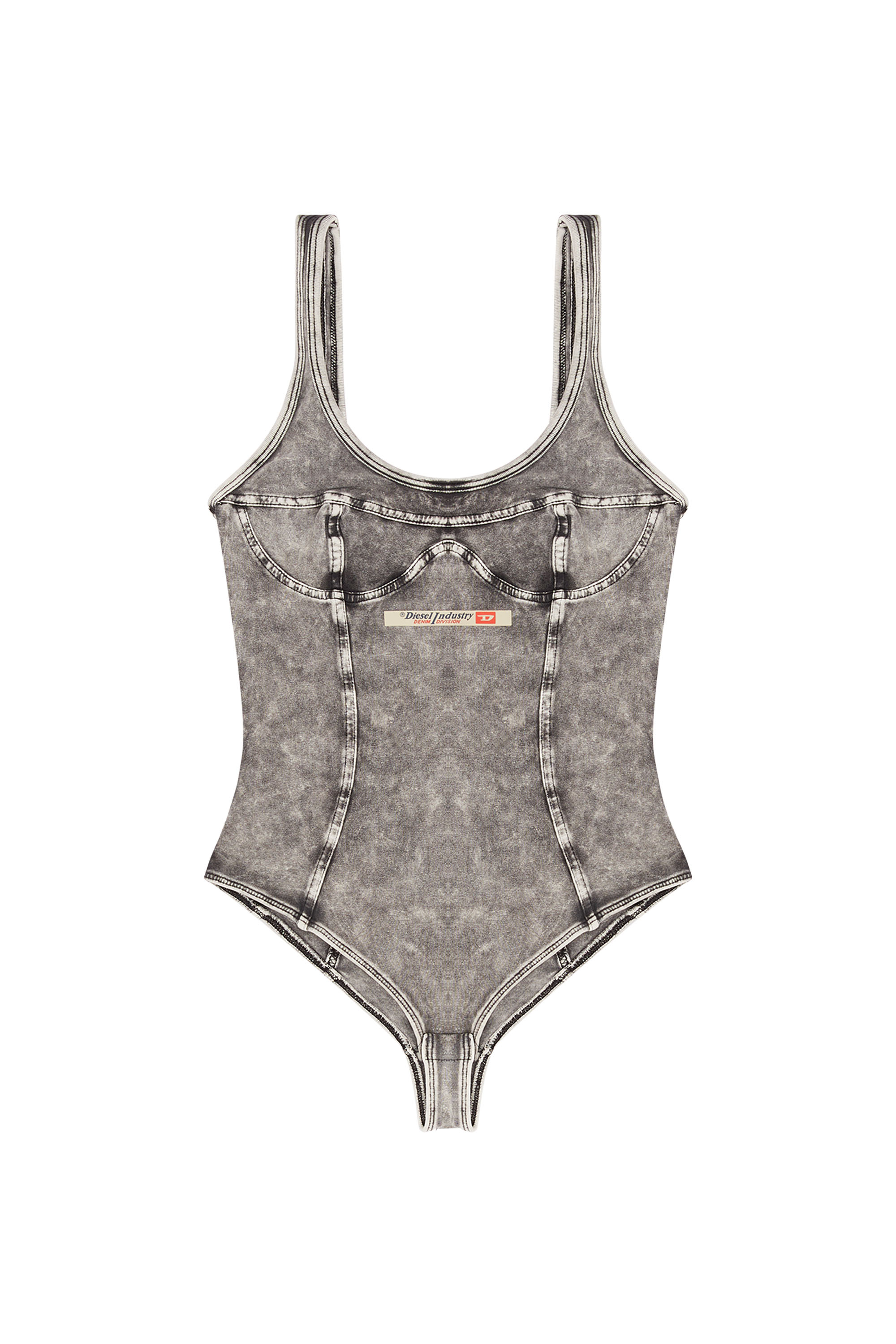 Diesel - UFBY-DENIM-CAMI-BODYSUIT, Woman's Bodysuit in denim-effect jersey in Dark grey - 3