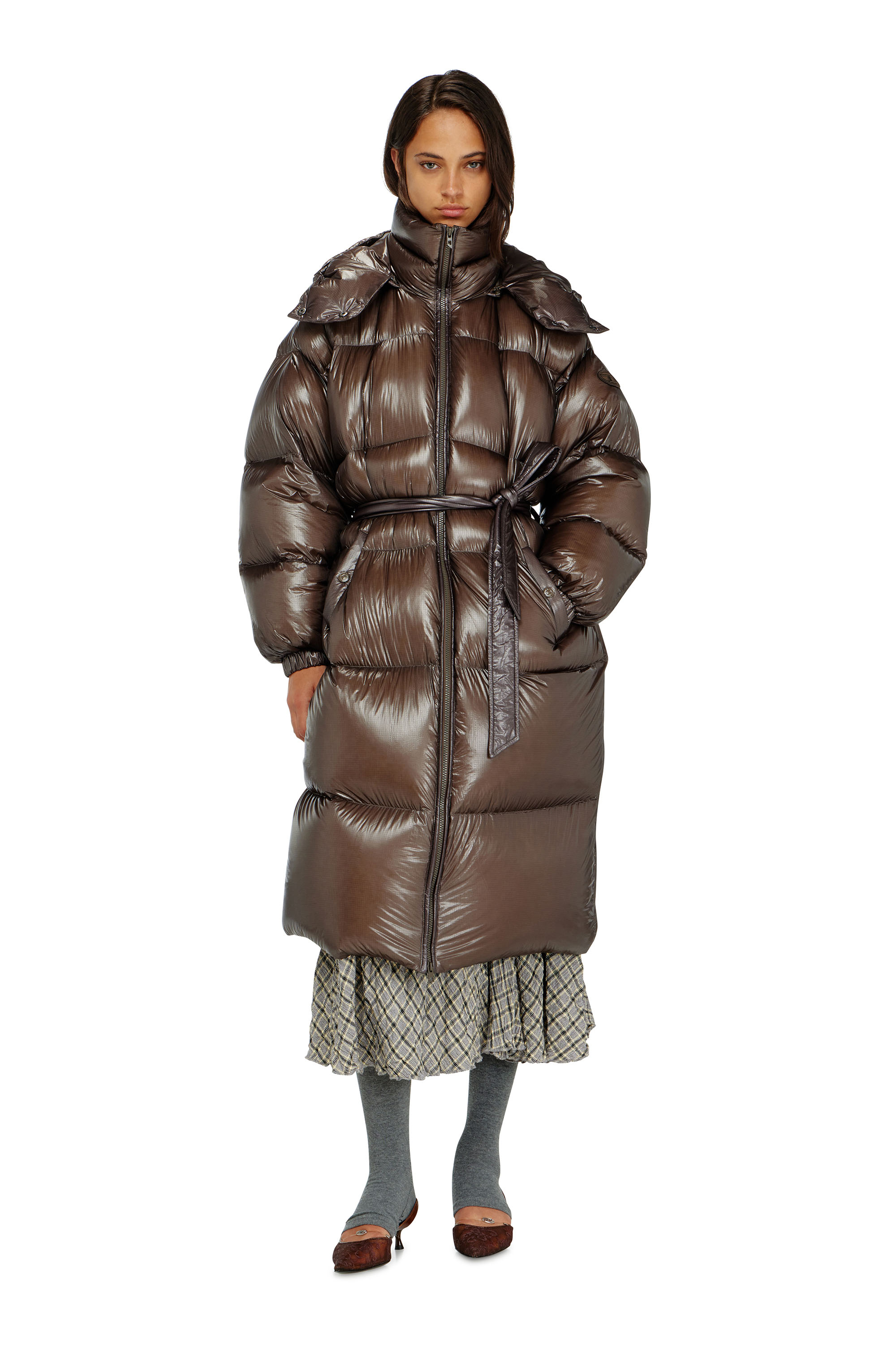Diesel - W-ISHER, Woman's Down puffer coat in ultra-light ripstop in Brown - 1