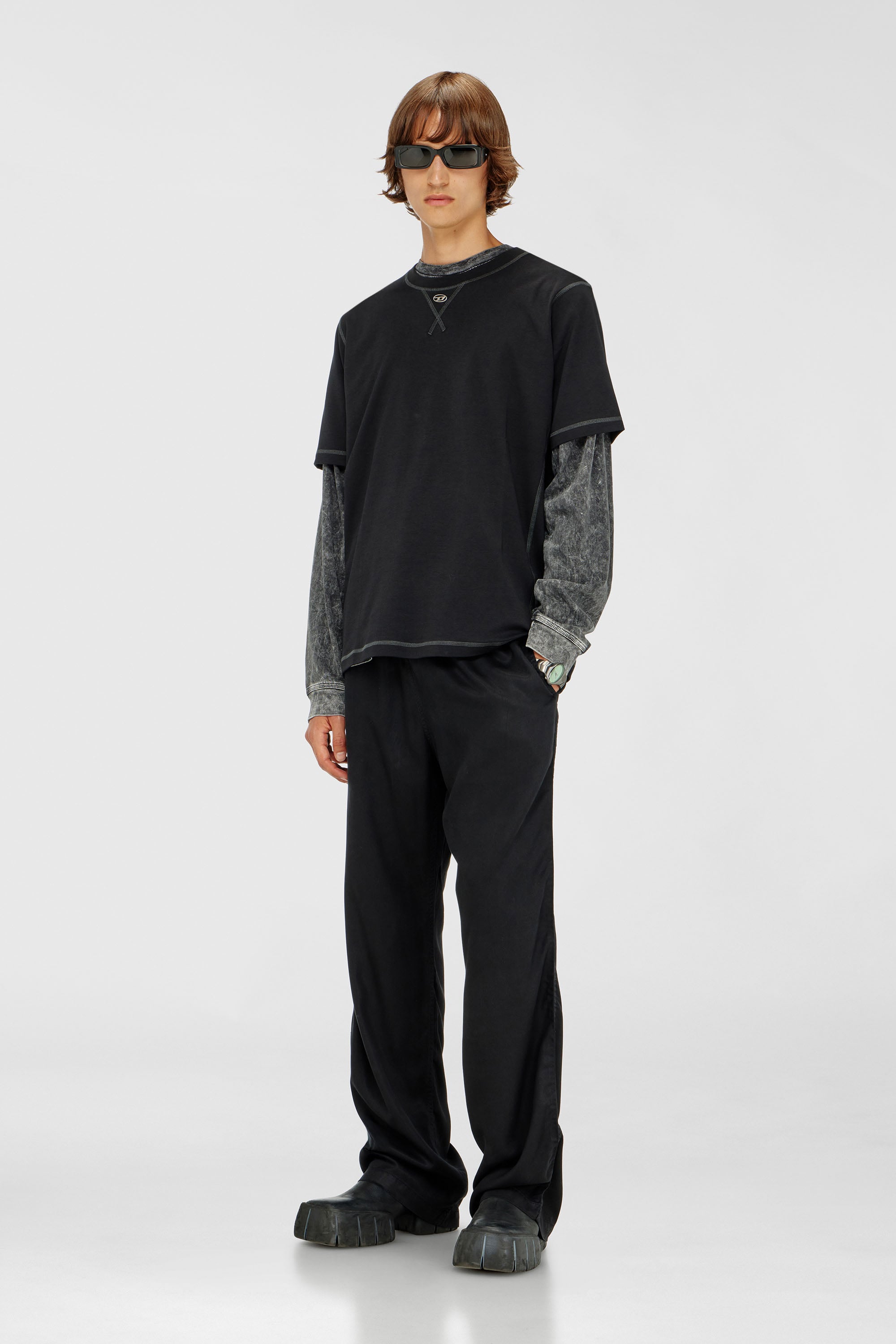 Diesel - T-MADJUST-TR, Man's Regular T-shirt with crew neck and Oval D in Dark grey - 2