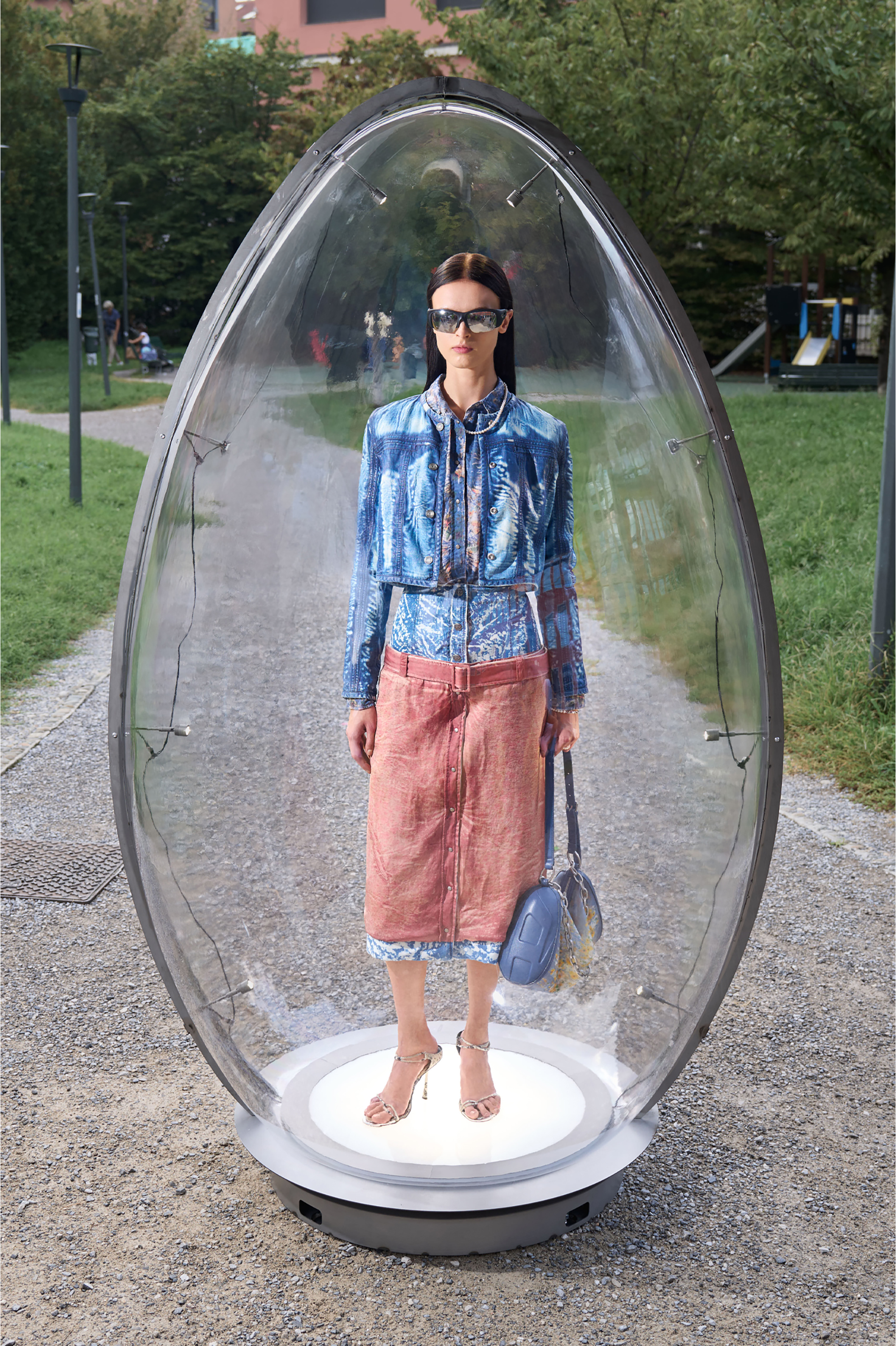 Diesel - O-SSIDO, Woman's Midi skirt with layered effect in Blue/Brown - 6