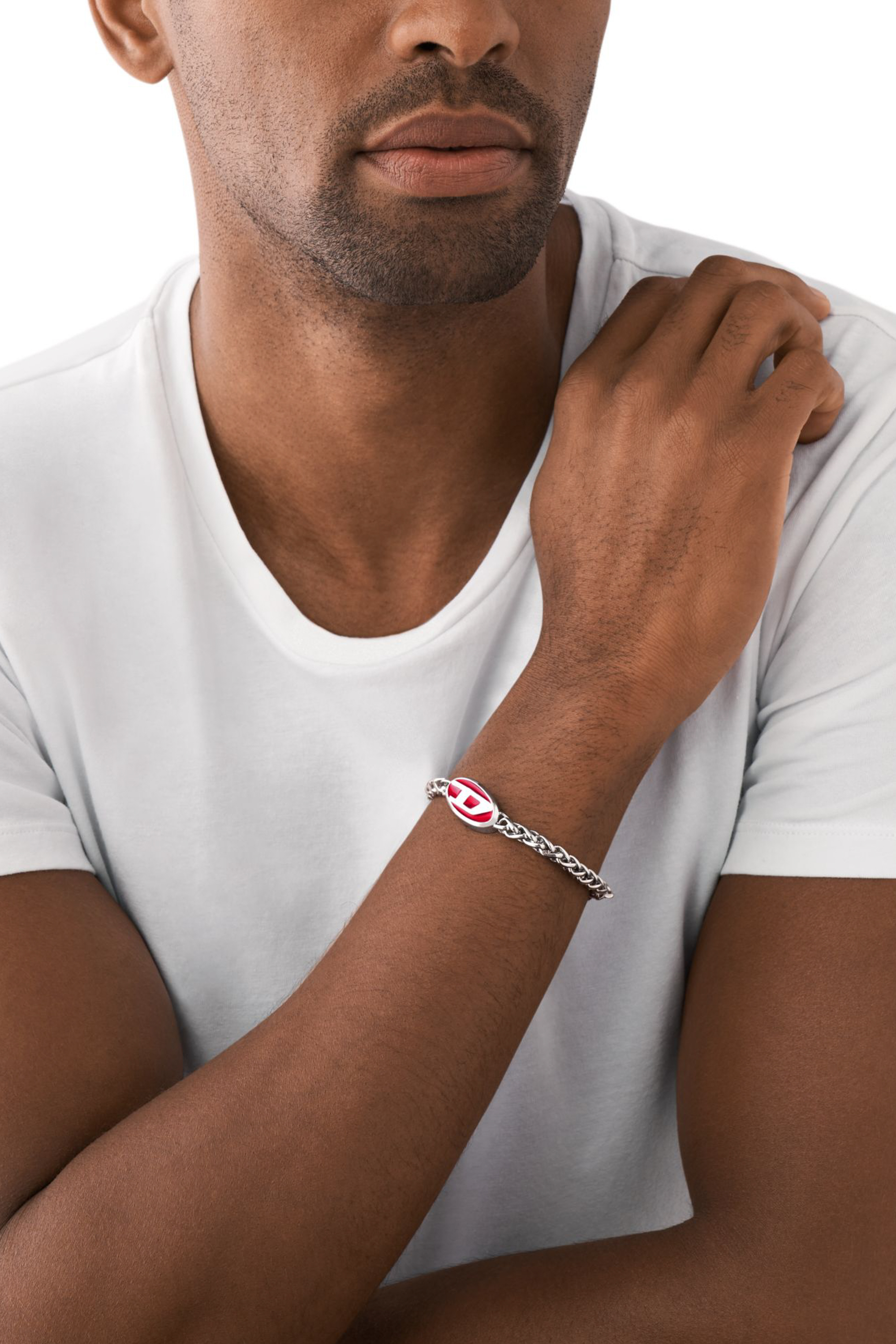 Diesel - DX1445, Unisex's Red enamel and stainless steel chain bracelet in Silver - 4