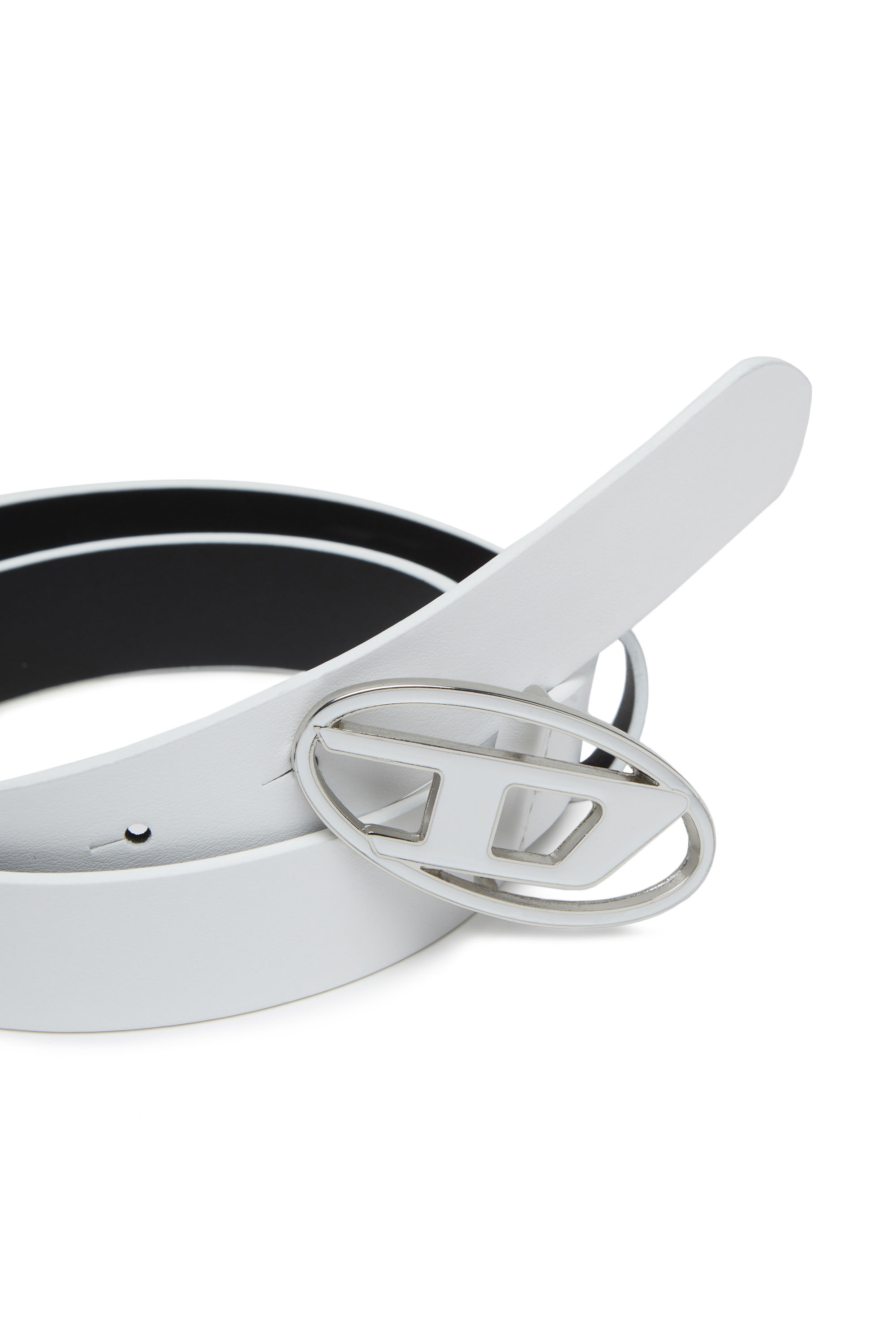 Diesel - B-1DR 25, Woman's 2.4cm leather belt with enamelled buckle in White - 3