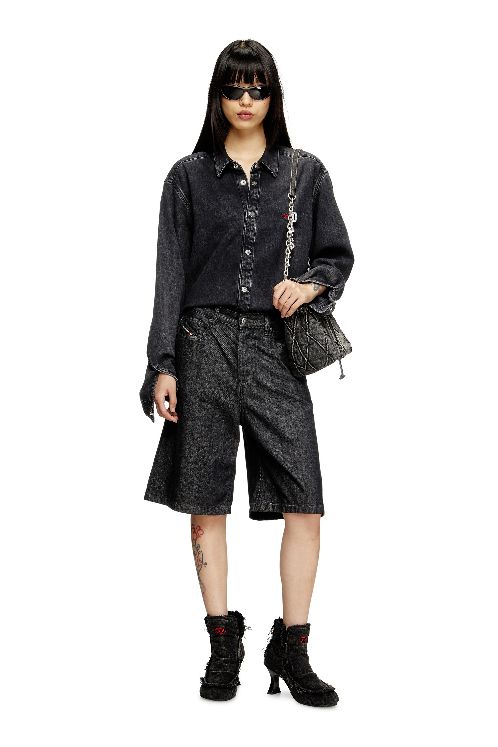 DE-SIRE-SHORT, Black Diesel - DE-SIRE-SHORT, Woman's Shorts in rinse-wash denim in Black - 1