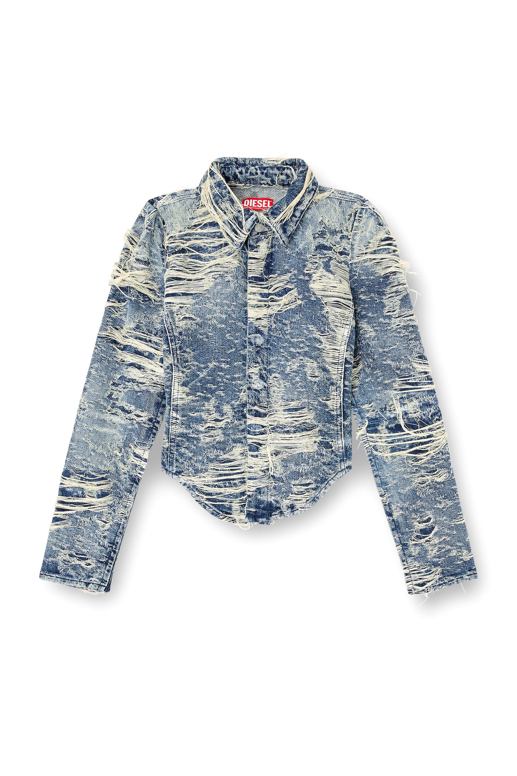 Diesel - DE-MADELINE-FSG, Woman's Shirt in jacquard denim with floating threads in Medium blue - 3