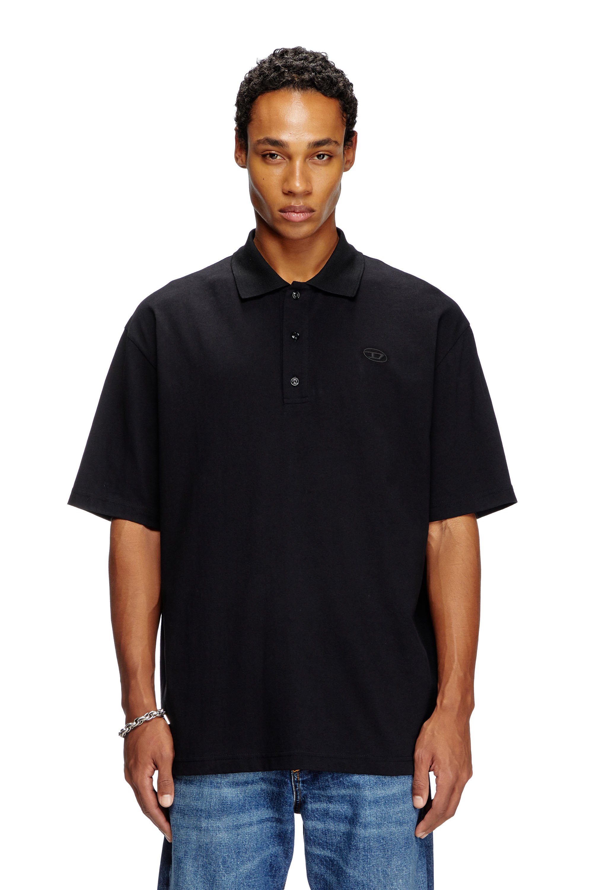 Diesel - T-VORT-MEGOVAL-D, Man's Polo shirt with maxi oval D embroidery in Black - 4