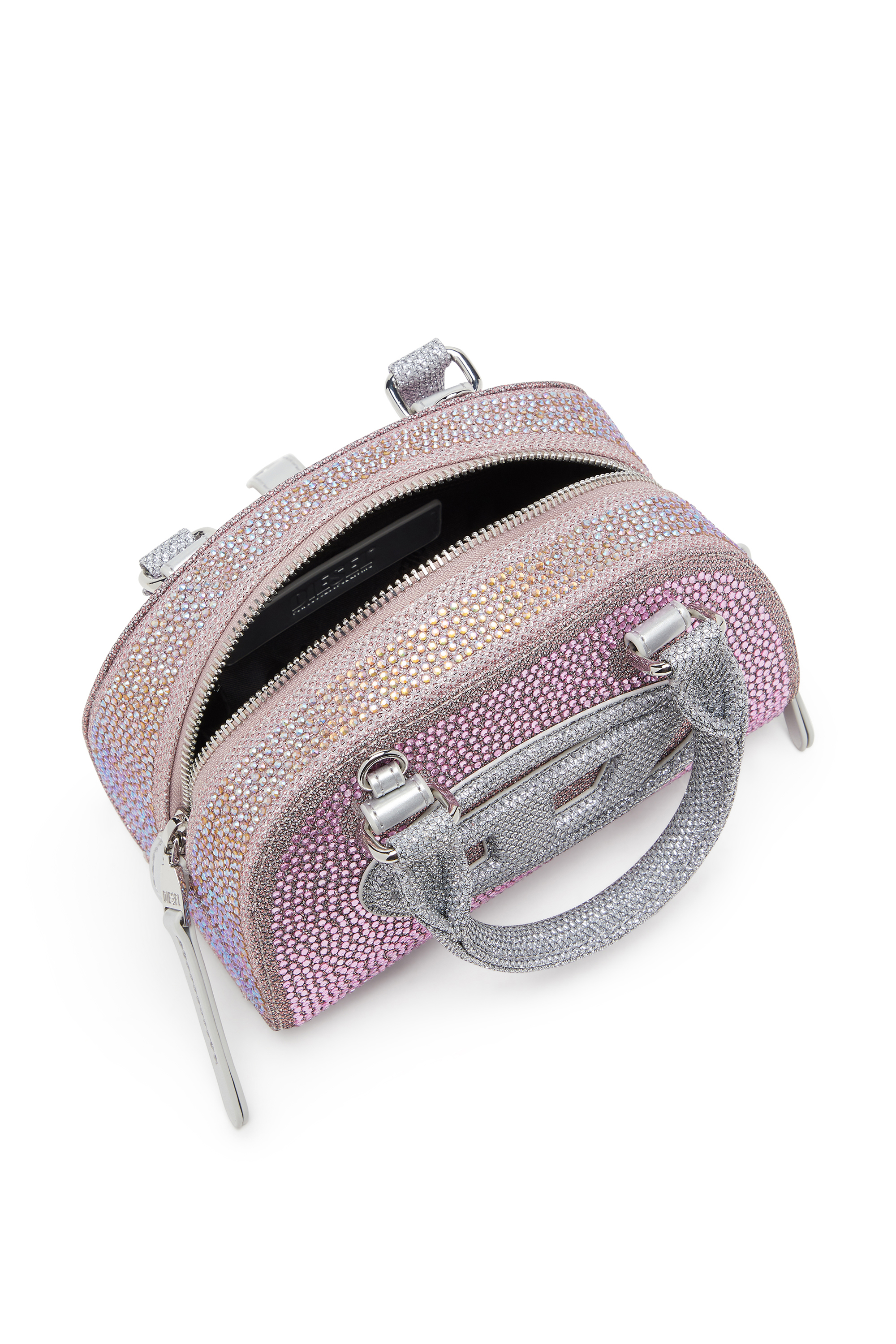 Diesel - 1DR DOME CROSSBODY, Woman's 1DR Dome - Small bowling bag in crystal Lurex in Pink - 3