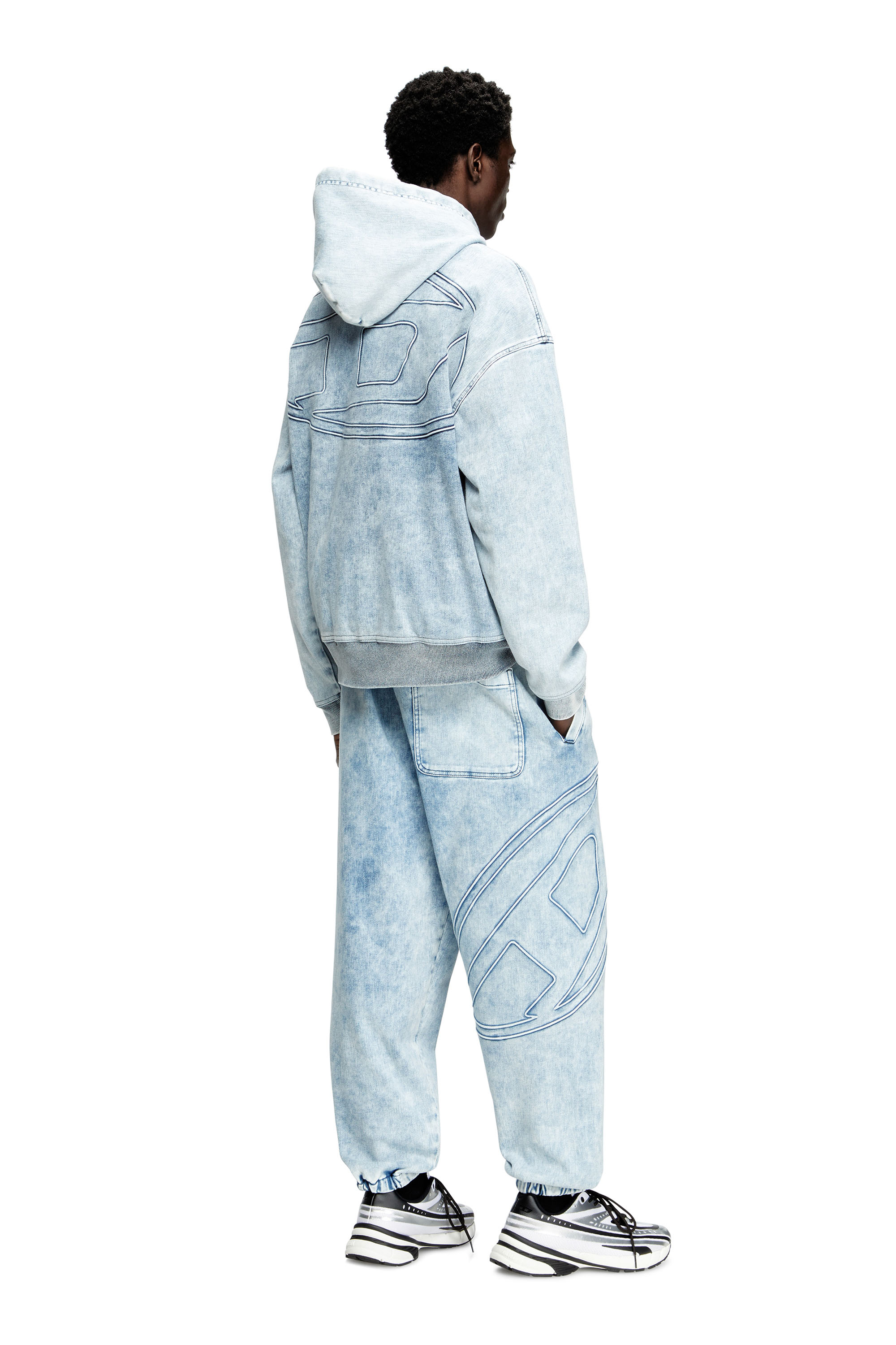 Diesel - D-REBBIT-S-TRACK, Unisex's Hoodie in marbled denim in Light Blue - 3