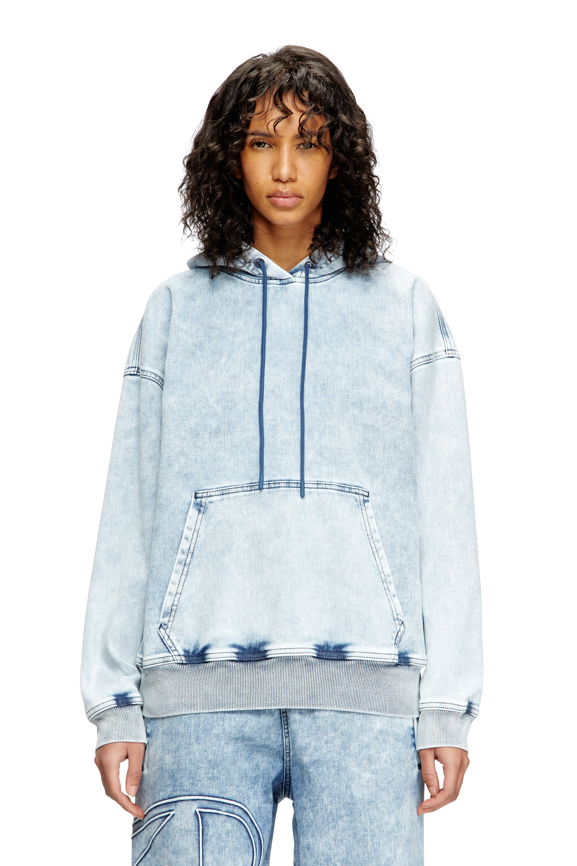 Diesel - D-REBBIT-S-TRACK, Unisex's Hoodie in marbled denim in Light Blue - 1
