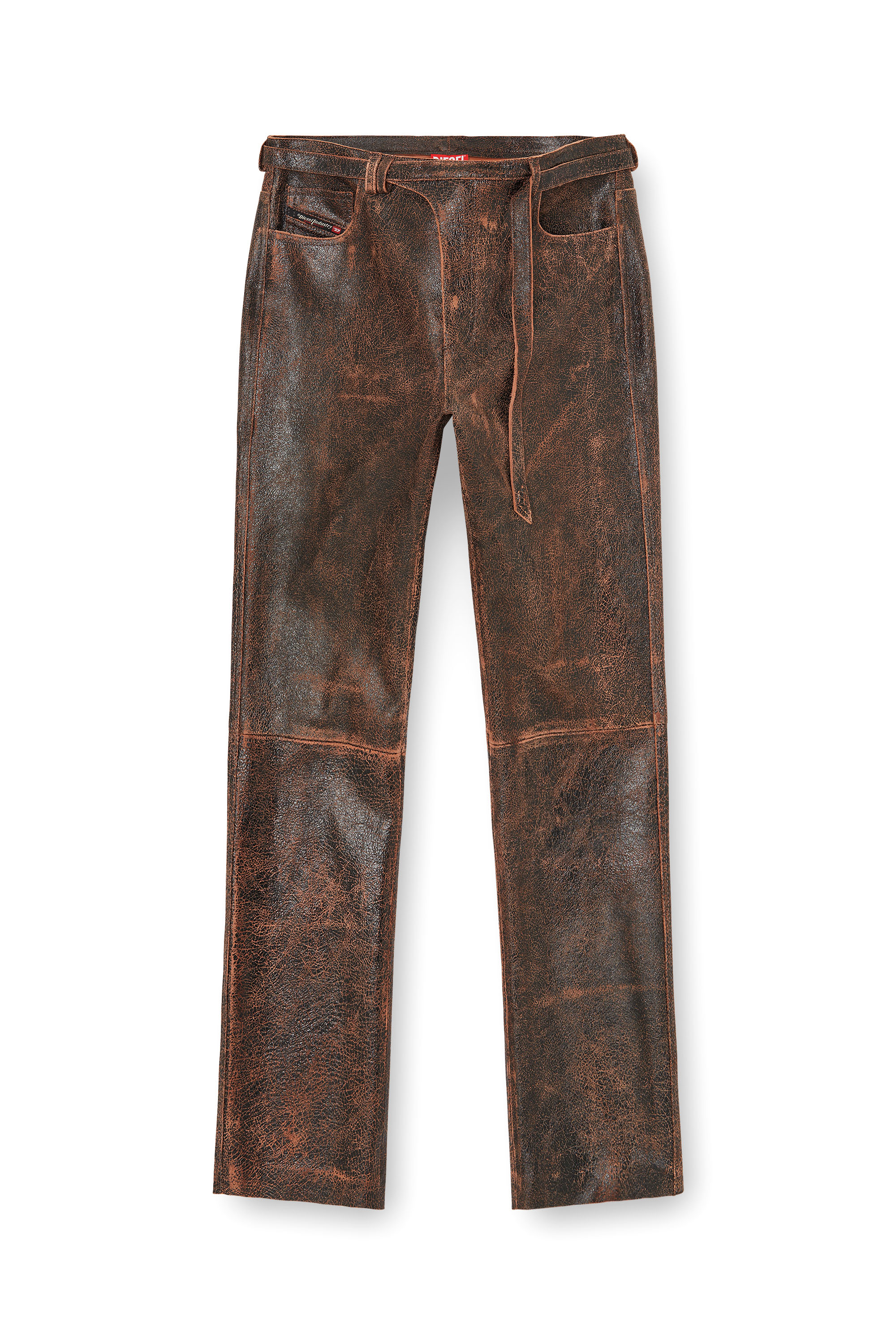 Diesel - P-NURI, Man's Cracked-leather pants with biker strap detail in null - 3