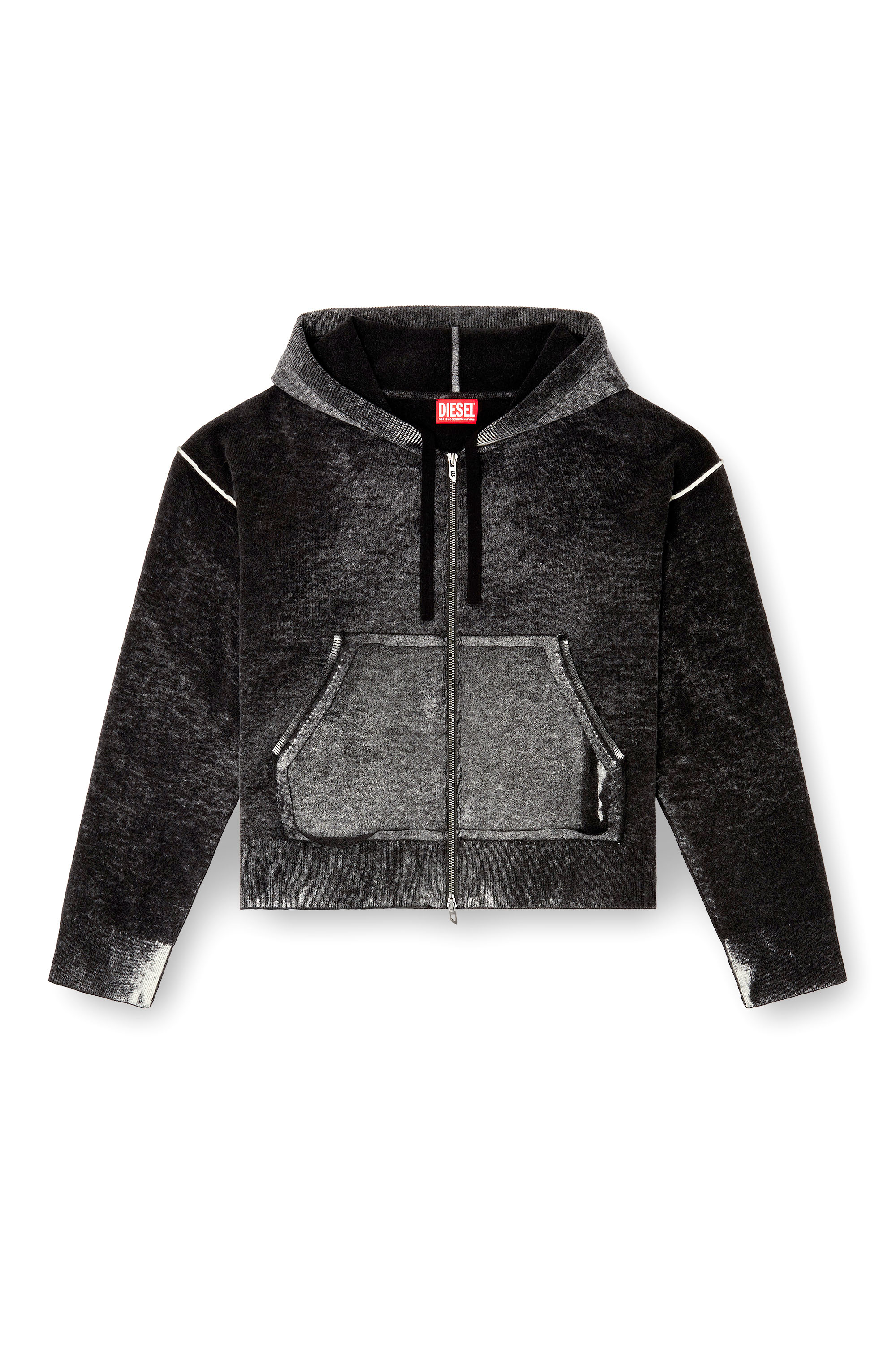 Diesel - M-HERMINE, Woman's Reverse-print hooded cardigan in wool in null - 2