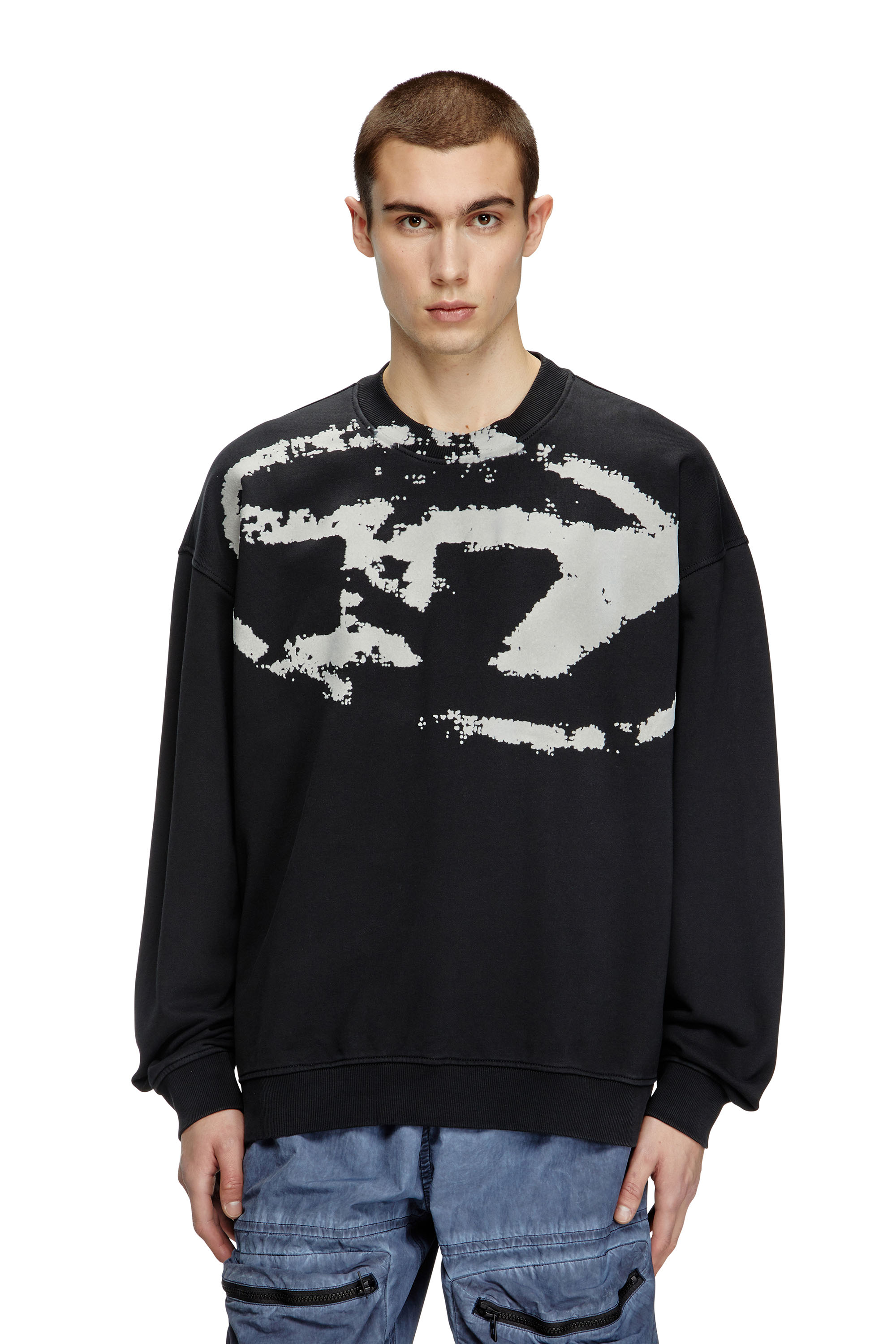 Diesel - S-BOXT-N5, Man's Sweatshirt with distressed flocked logo in Black - 1