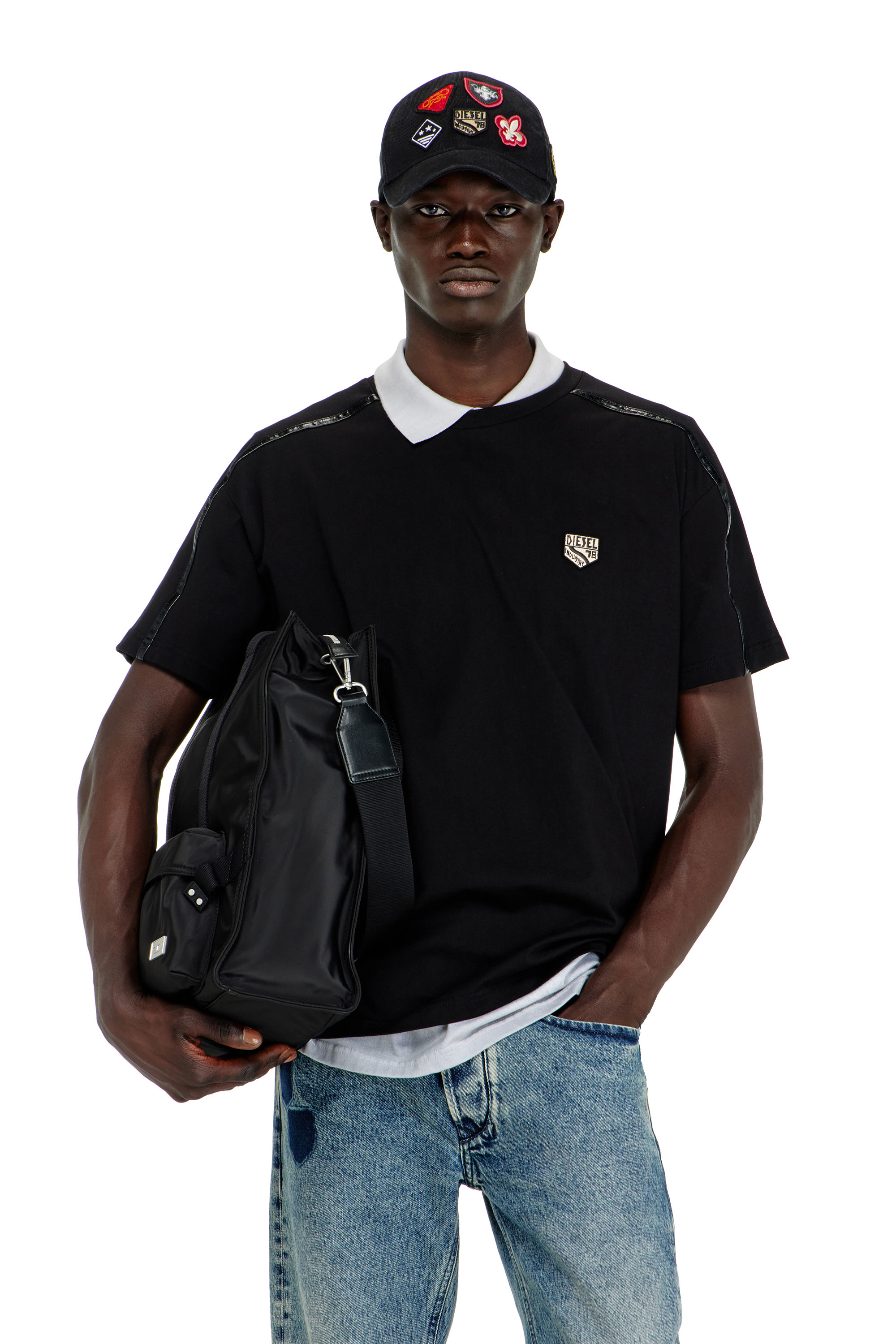 Diesel - T-NORM-FL, Man's T-shirt with contrast trims and logo patch in null - 1